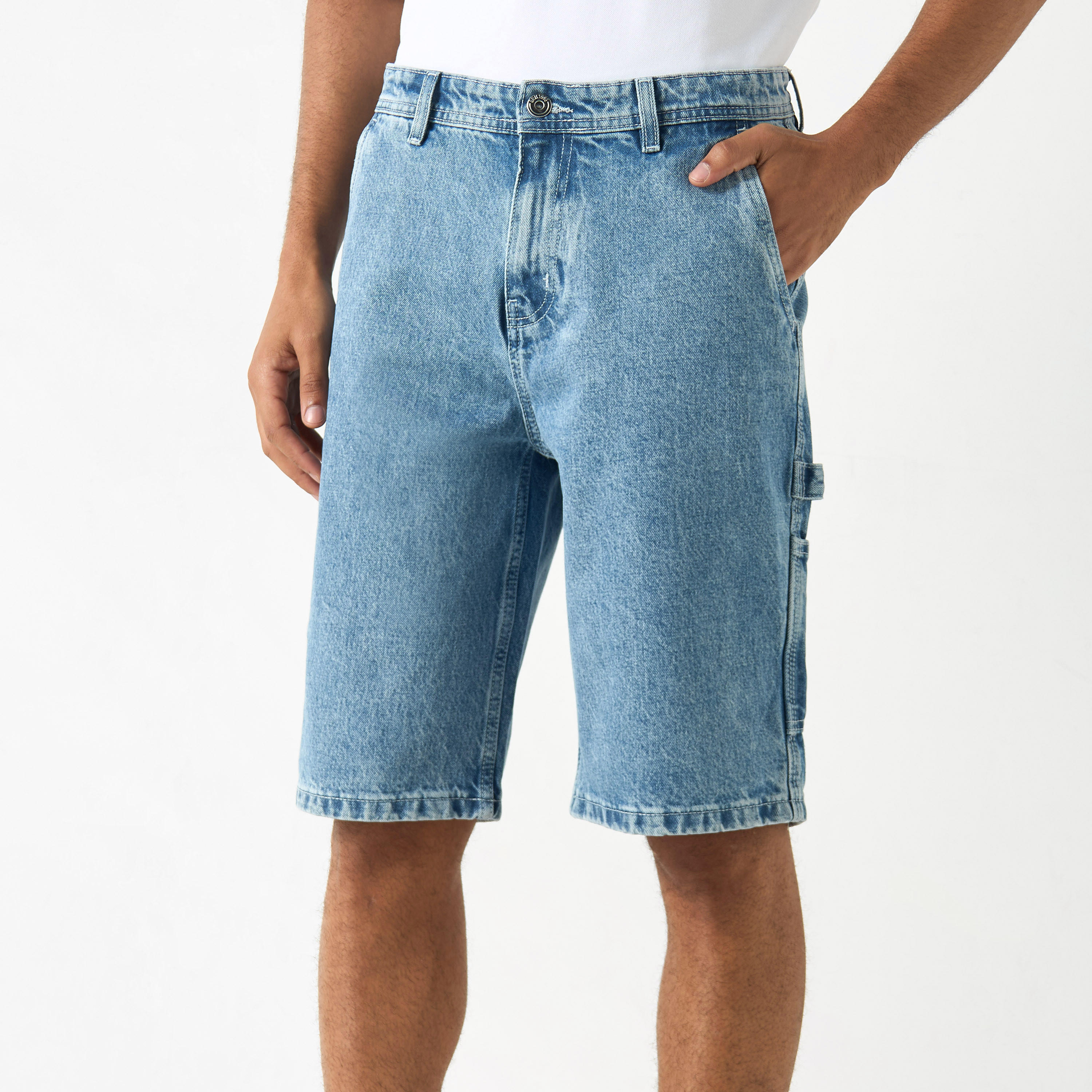 Regular Fit Denim Shorts with Pockets-men-clothing-bottoms-shorts-image-5