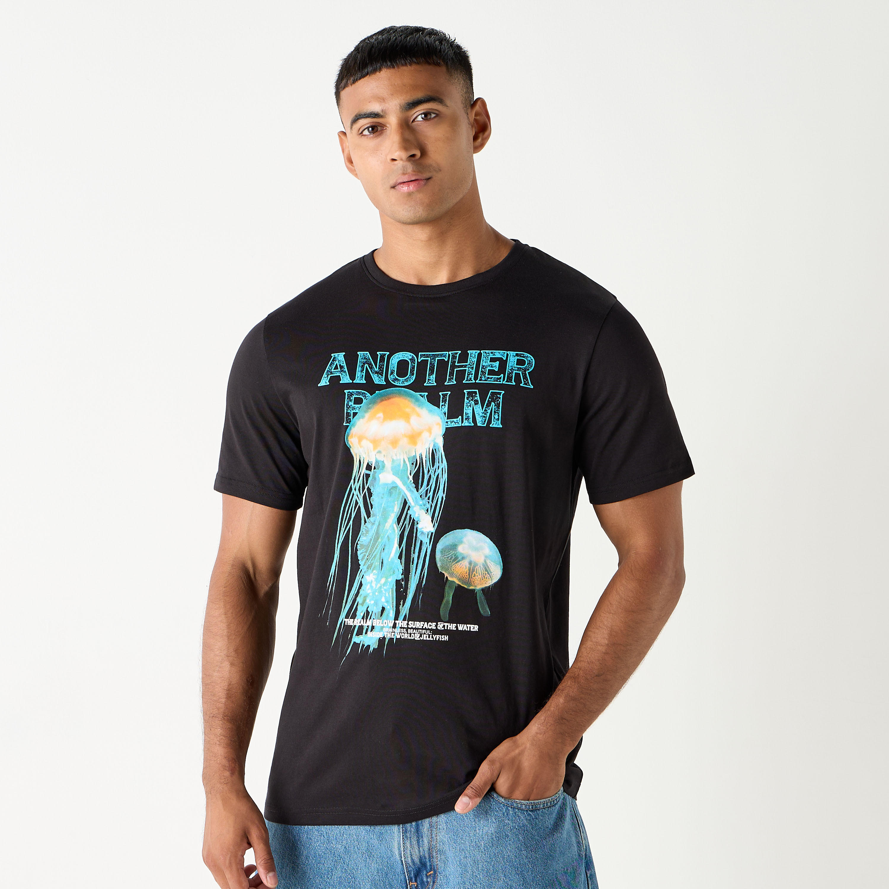 Graphic Print Crew Neck T-shirt with Short Sleeves-men-clothing-tshirtsandpolos-tshirts-image-1