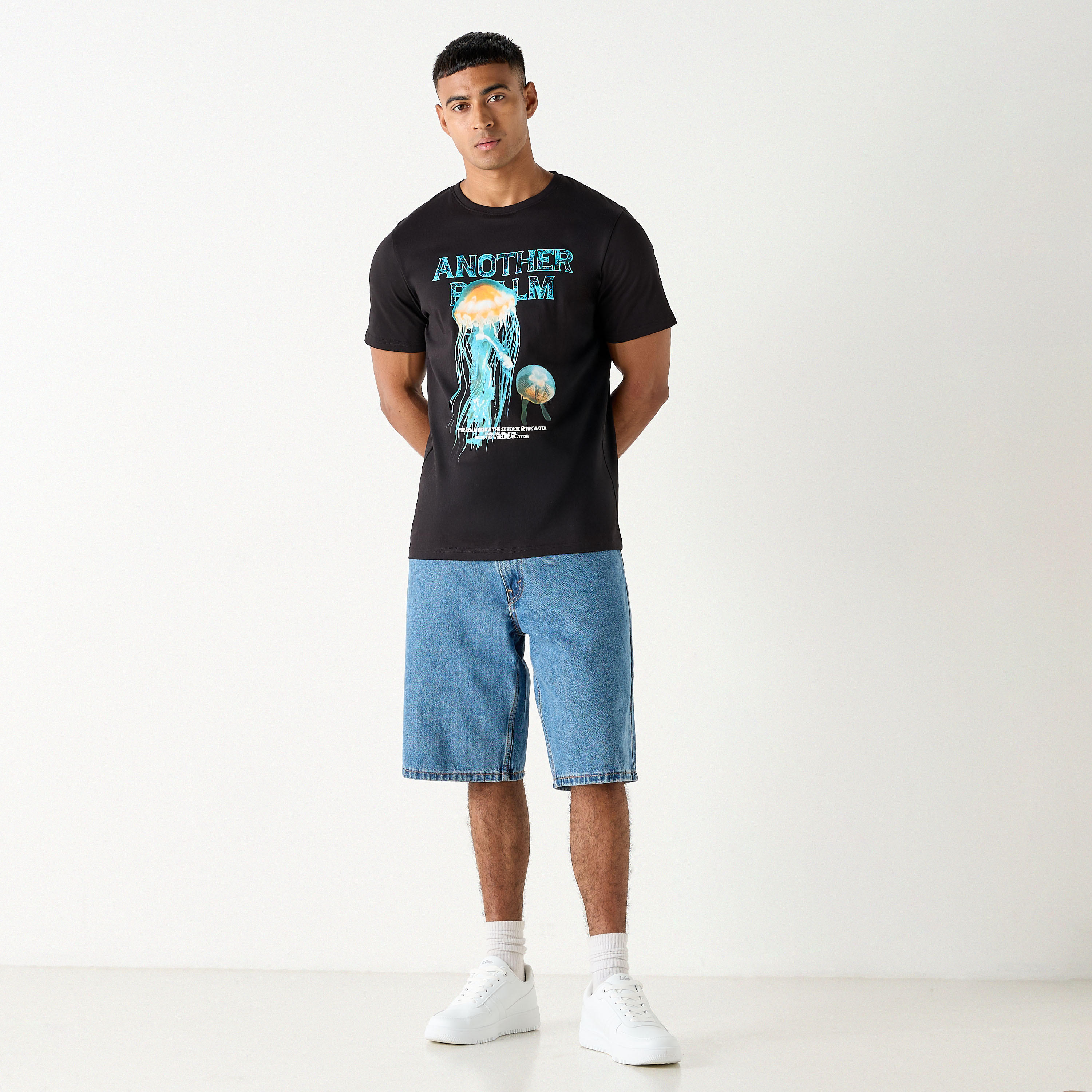 Graphic Print Crew Neck T-shirt with Short Sleeves-men-clothing-tshirtsandpolos-tshirts-image-2