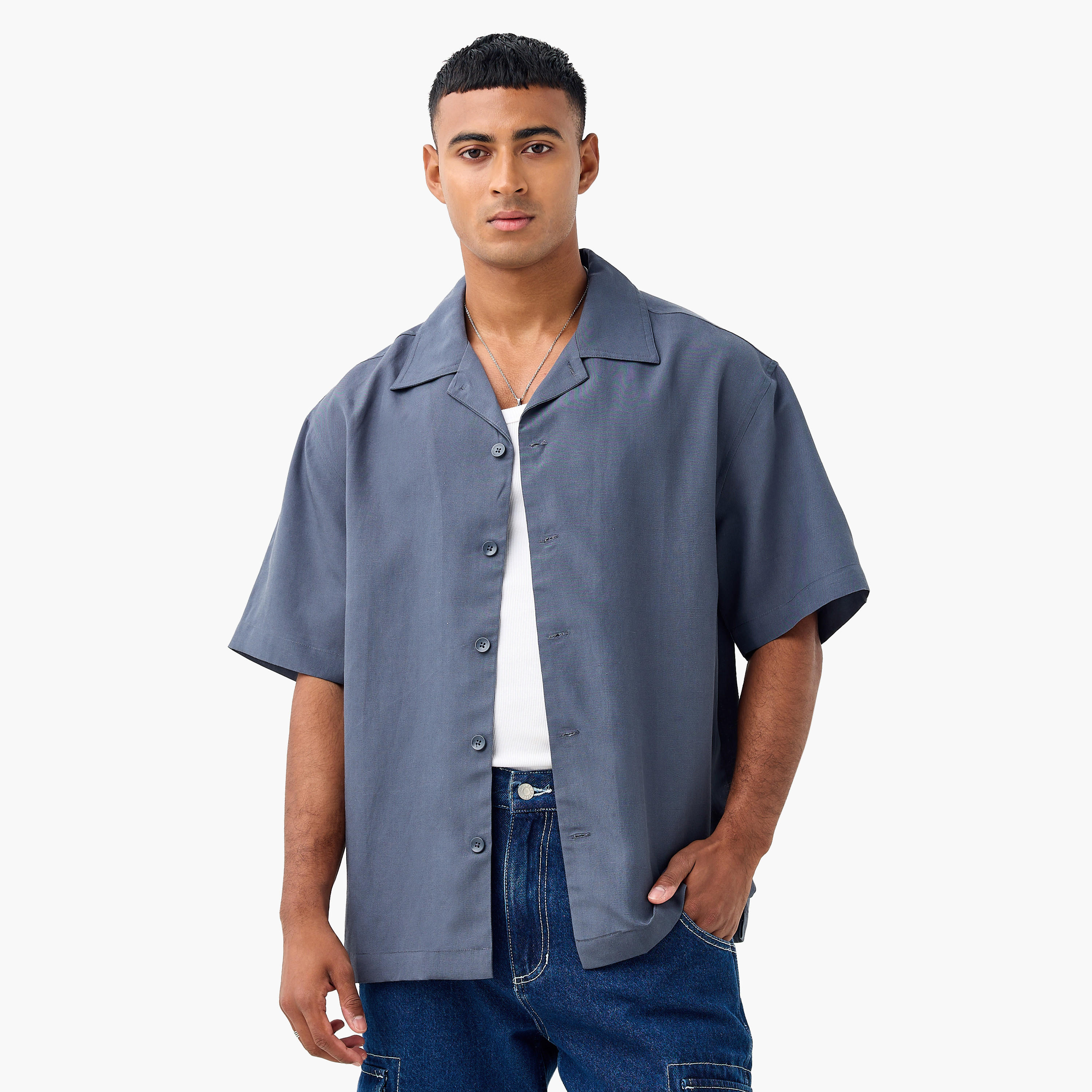 Relaxed Fit Collared Lyocell Shirt-men-clothing-shirts-image-1