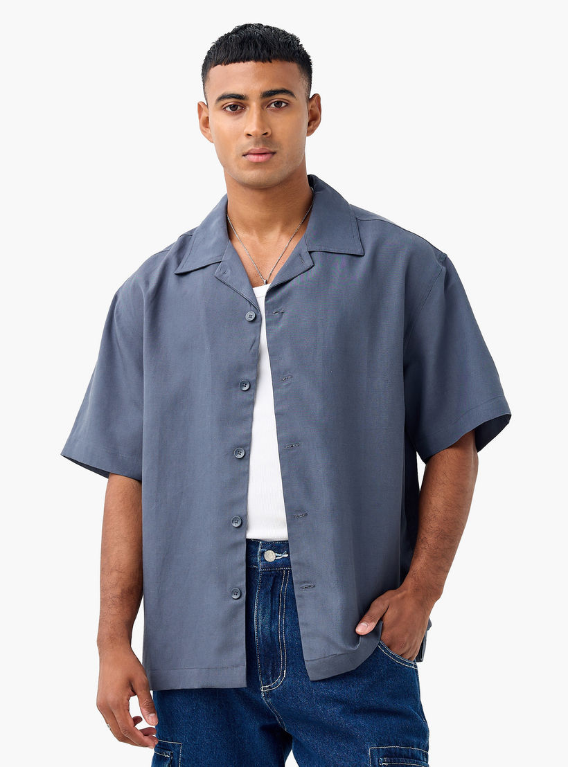 Relaxed Fit Collared Lyocell Shirt-men-clothing-shirts-image-1