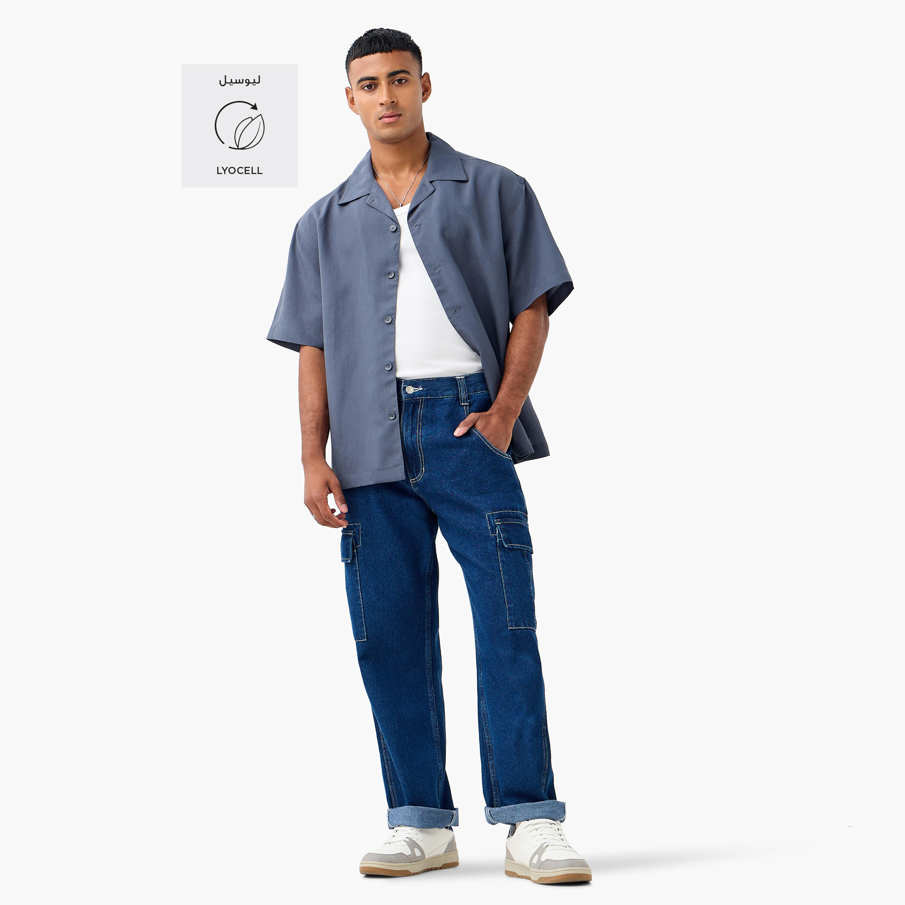Relaxed Fit Collared Lyocell Shirt-men-clothing-shirts-image-2