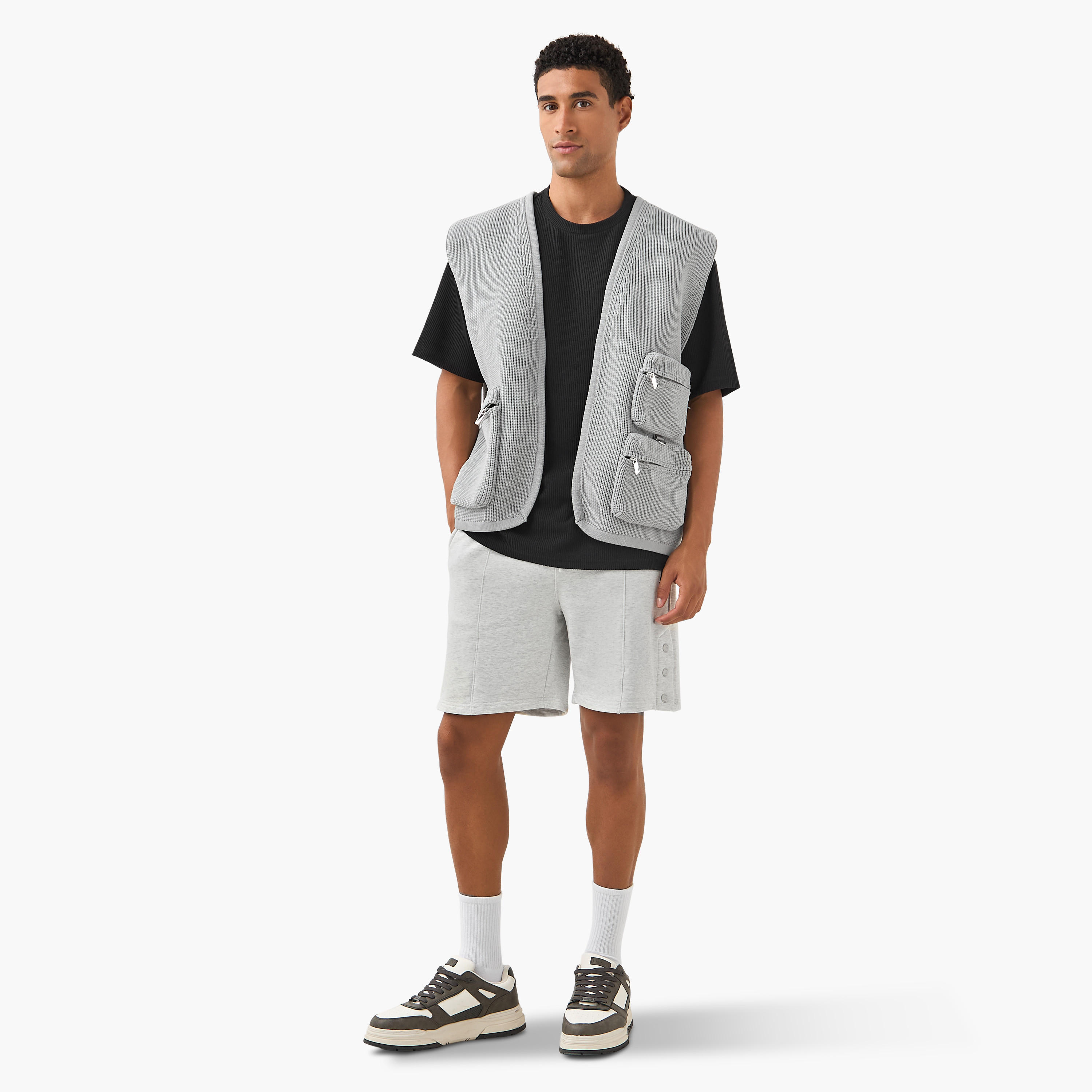 Starter Button Detail Flexi Waist Shorts with Pockets-men-clothing-bottoms-shorts-image-2