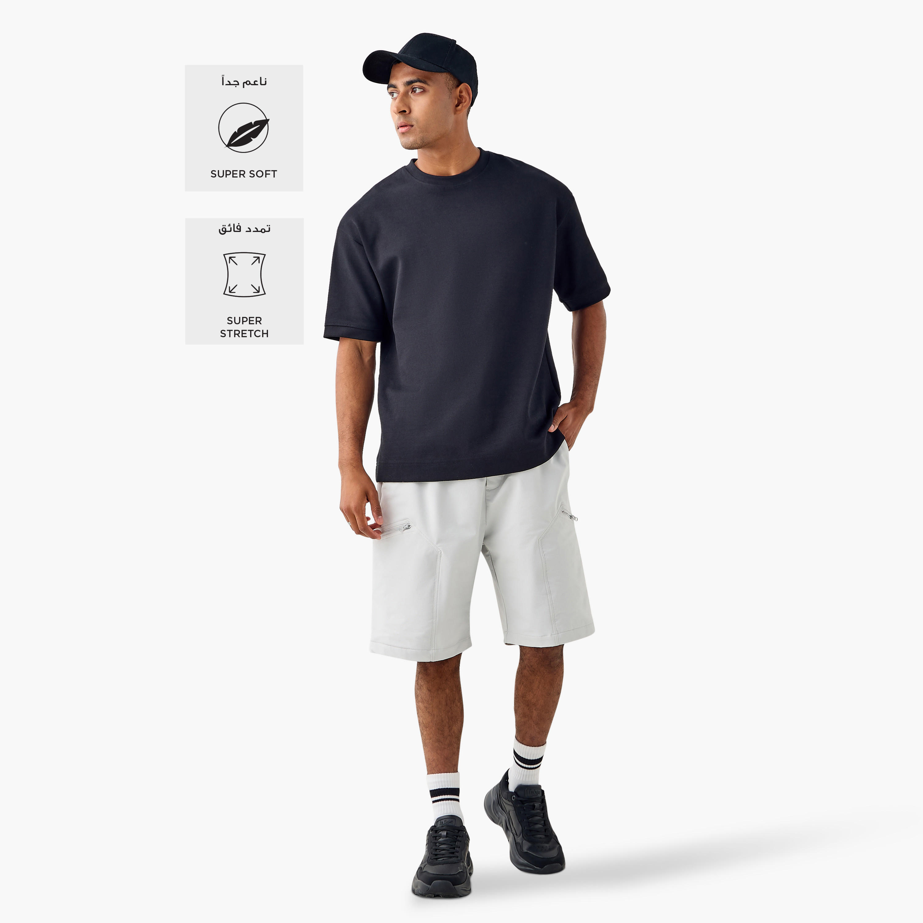 Panelled Flexi Waist Shorts with Pockets-men-clothing-bottoms-shorts-image-2