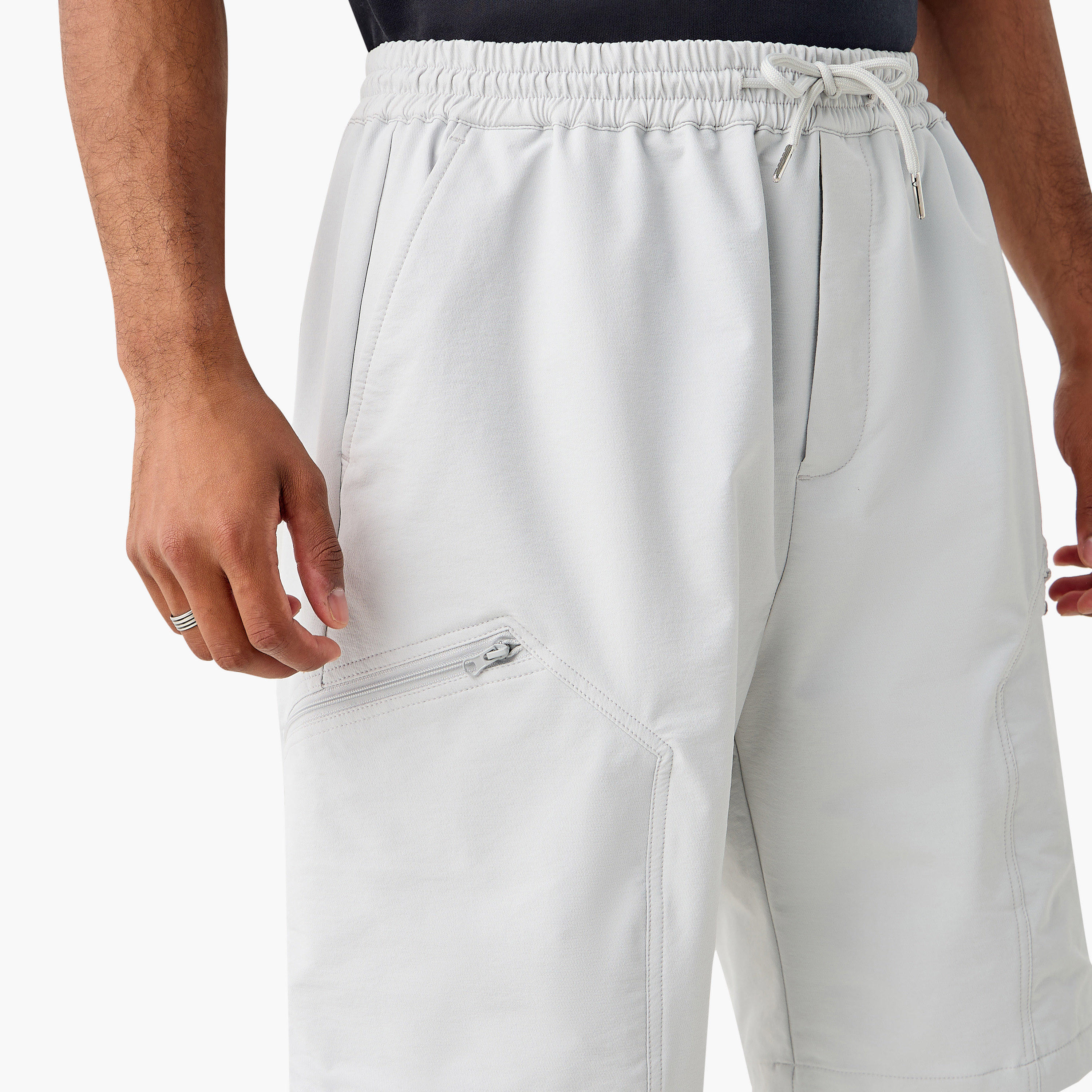 Panelled Flexi Waist Shorts with Pockets-men-clothing-bottoms-shorts-image-4