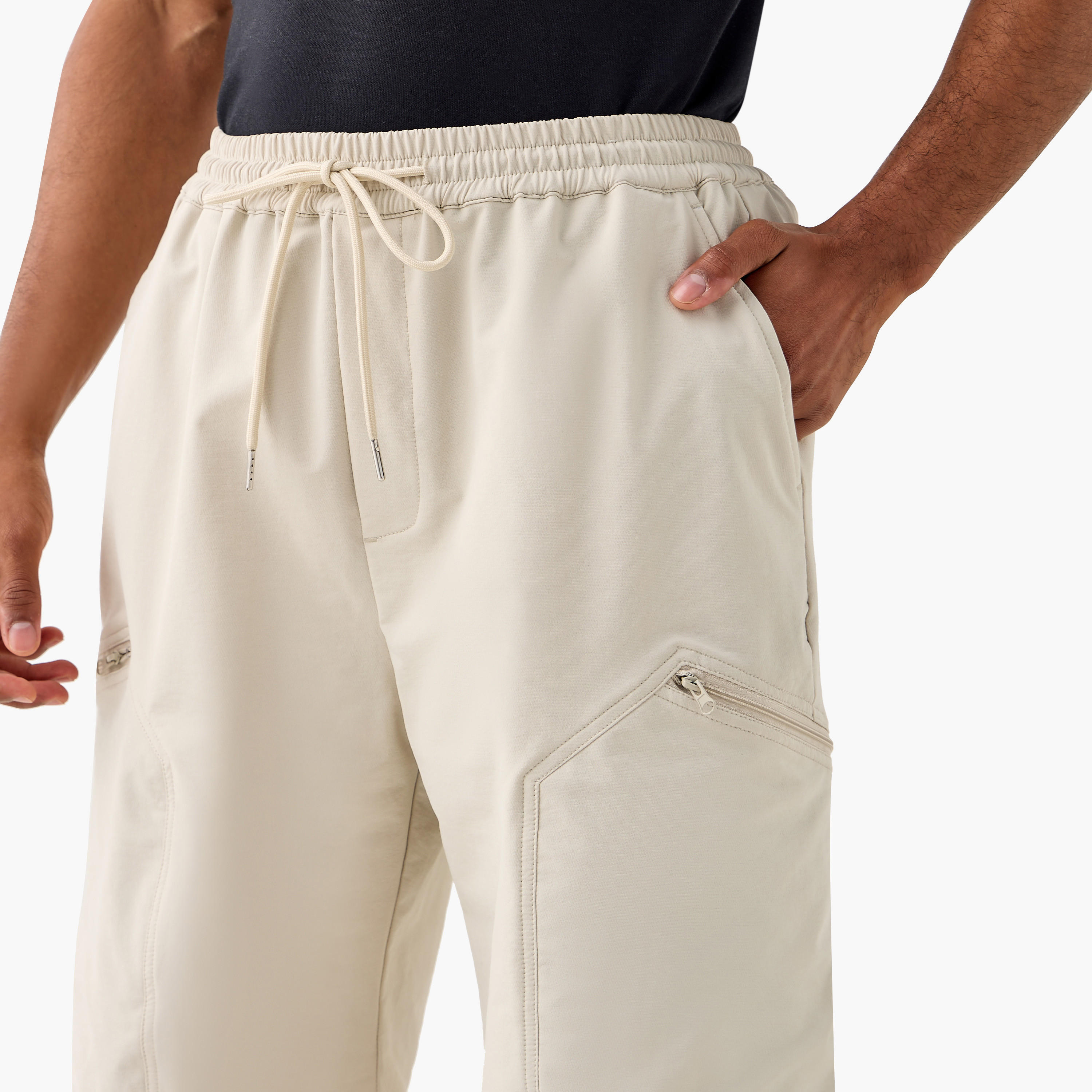 Panelled Flexi Waist Shorts with Pockets-men-clothing-bottoms-shorts-image-4