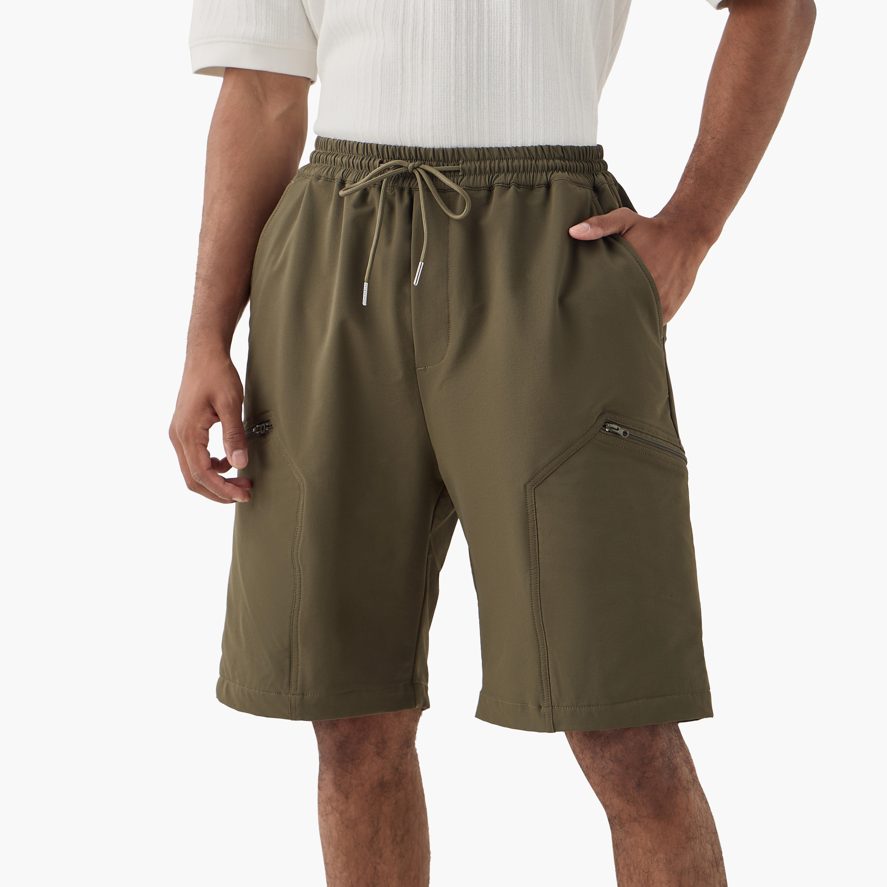 Panelled Flexi Waist Shorts with Pockets-men-clothing-bottoms-shorts-image-1
