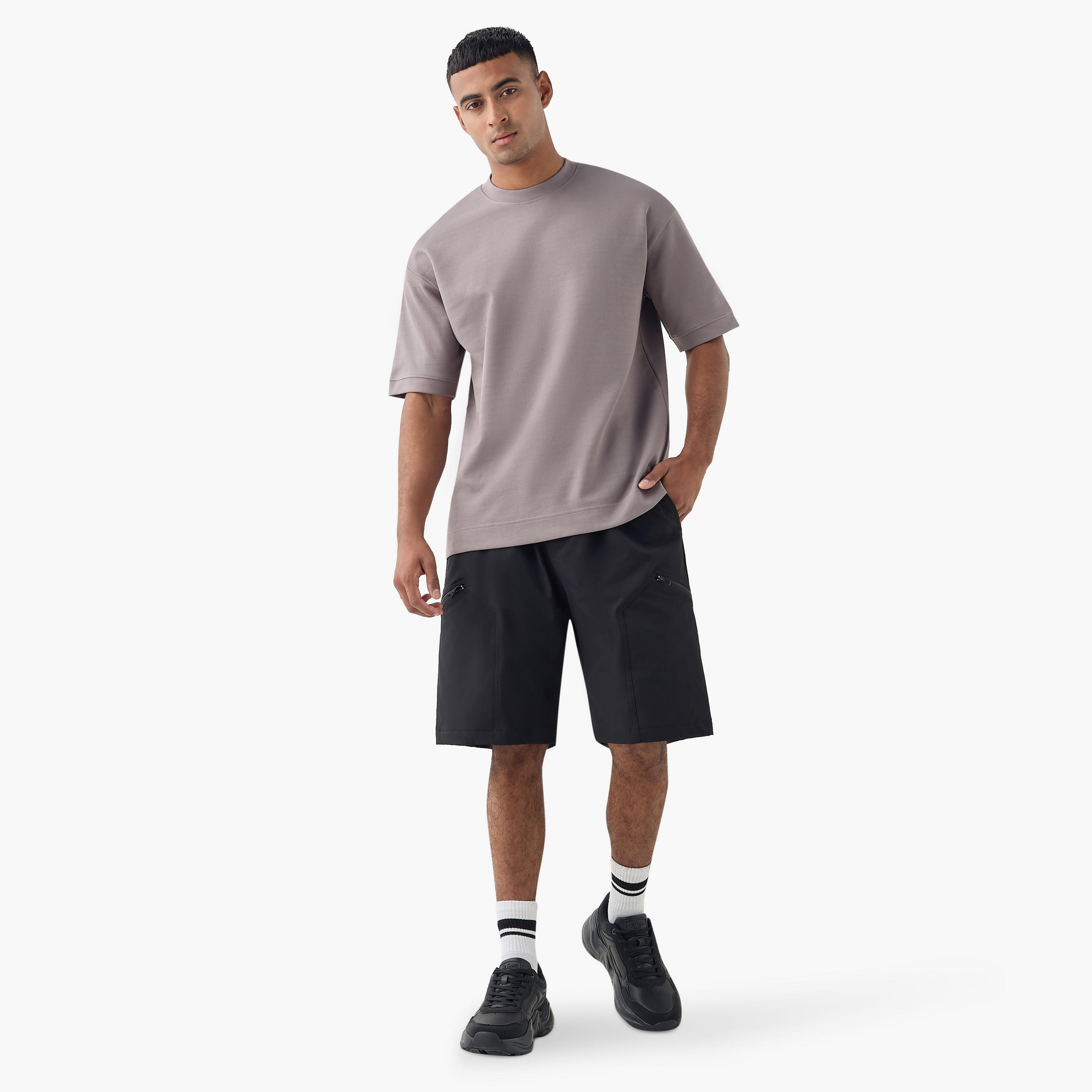 Panelled Flexi Waist Shorts with Pockets-men-clothing-bottoms-shorts-image-2