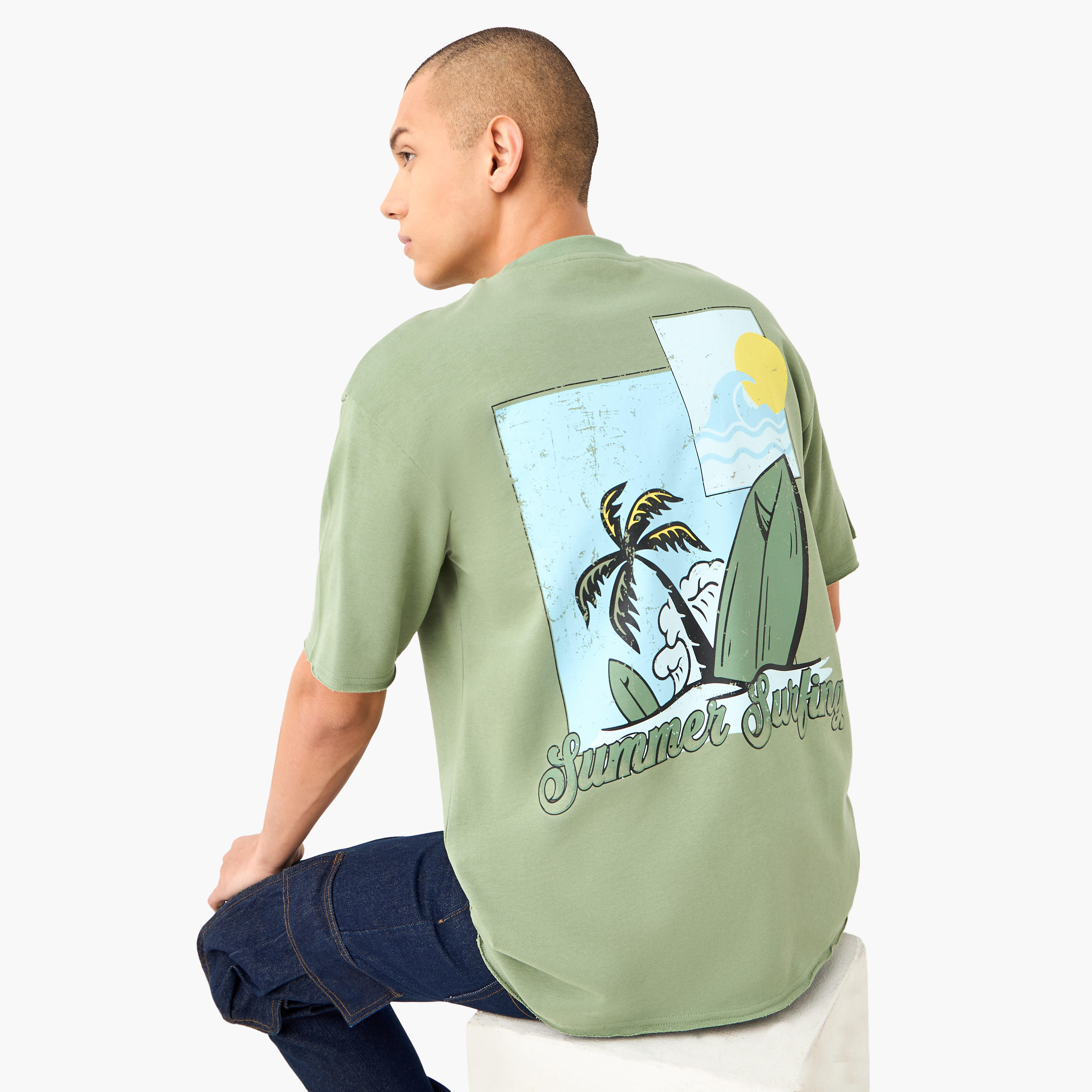 Graphic Print Boxy T-shirt with Crew Neck-men-clothing-tshirtsandpolos-tshirts-image-1