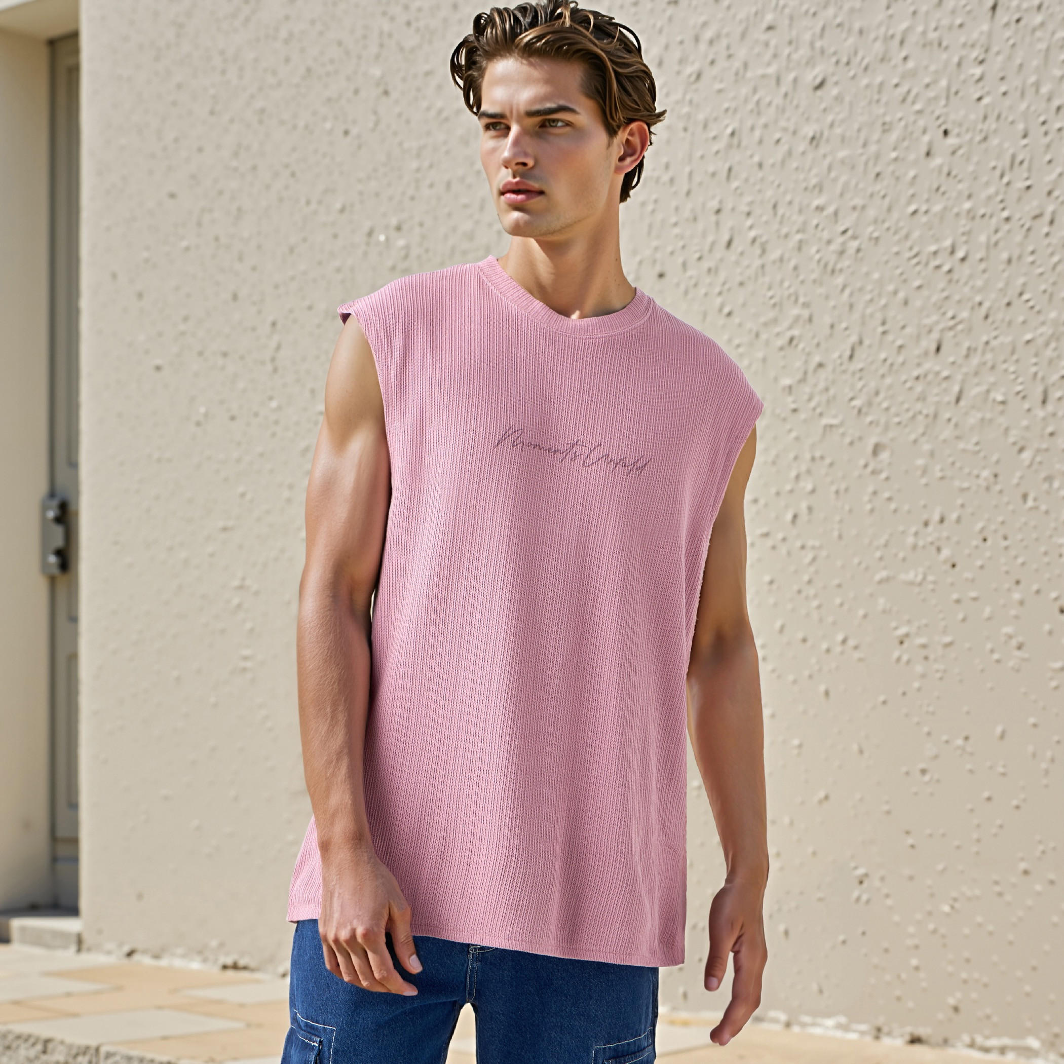 Textured Sleeveless T-shirt with Crew Neck-men-clothing-tshirtsandpolos-tshirts-image-11