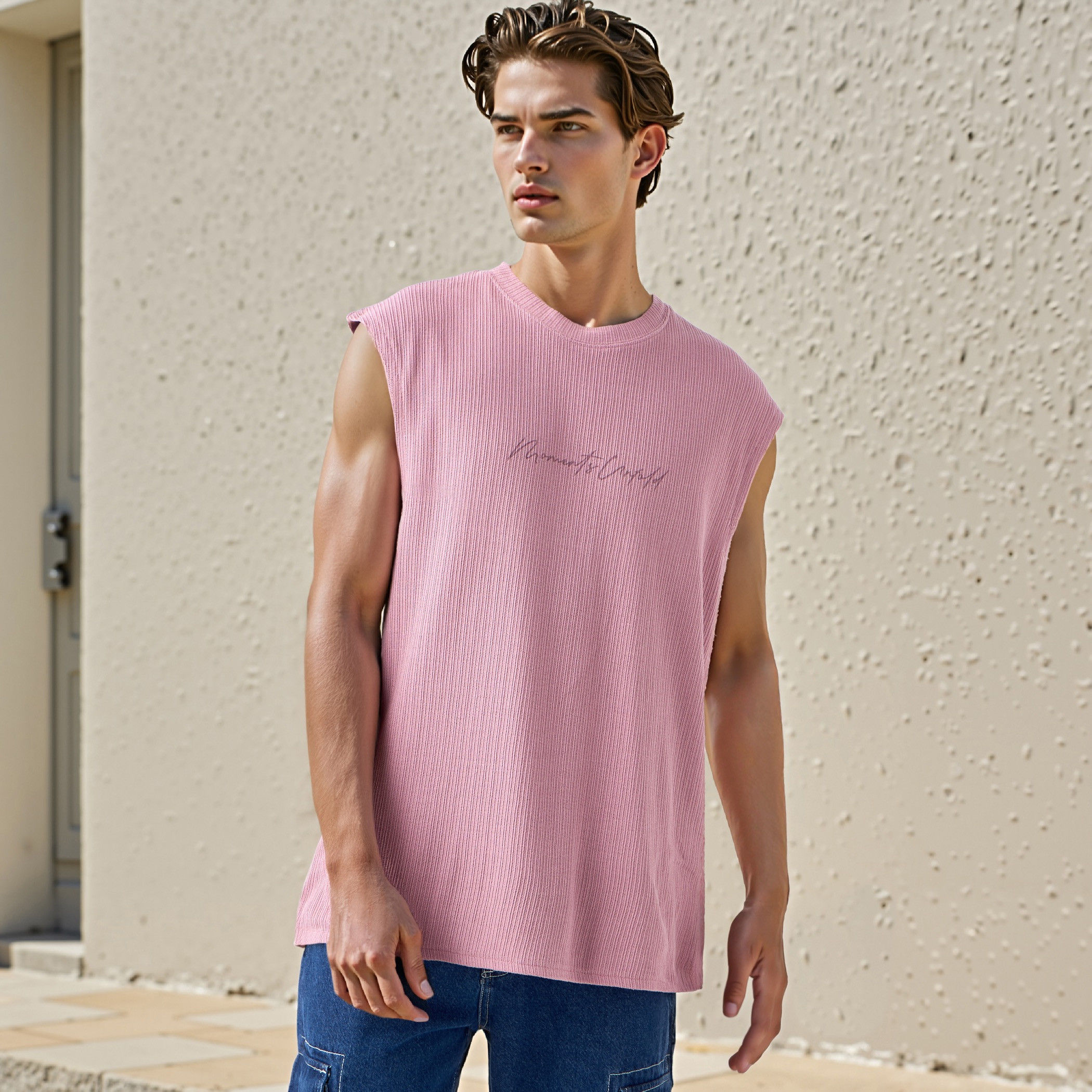 تيشيرت بارز الملمس دون أكمام بياقة ضيقة-men-clothing-tshirtsandpolos-tshirts-image-11