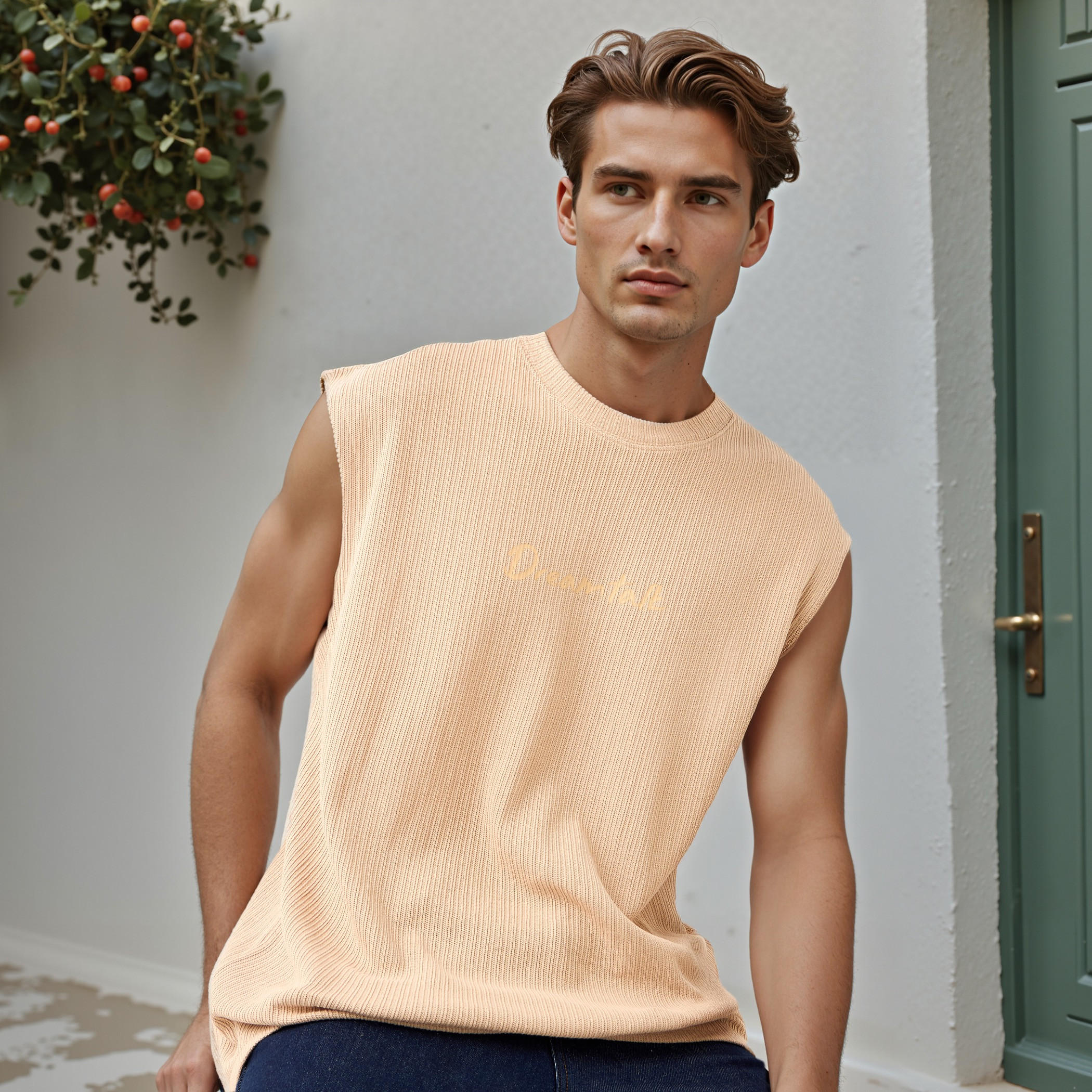 Textured Sleeveless T-shirt with Crew Neck-men-clothing-tshirtsandpolos-tshirts-image-1