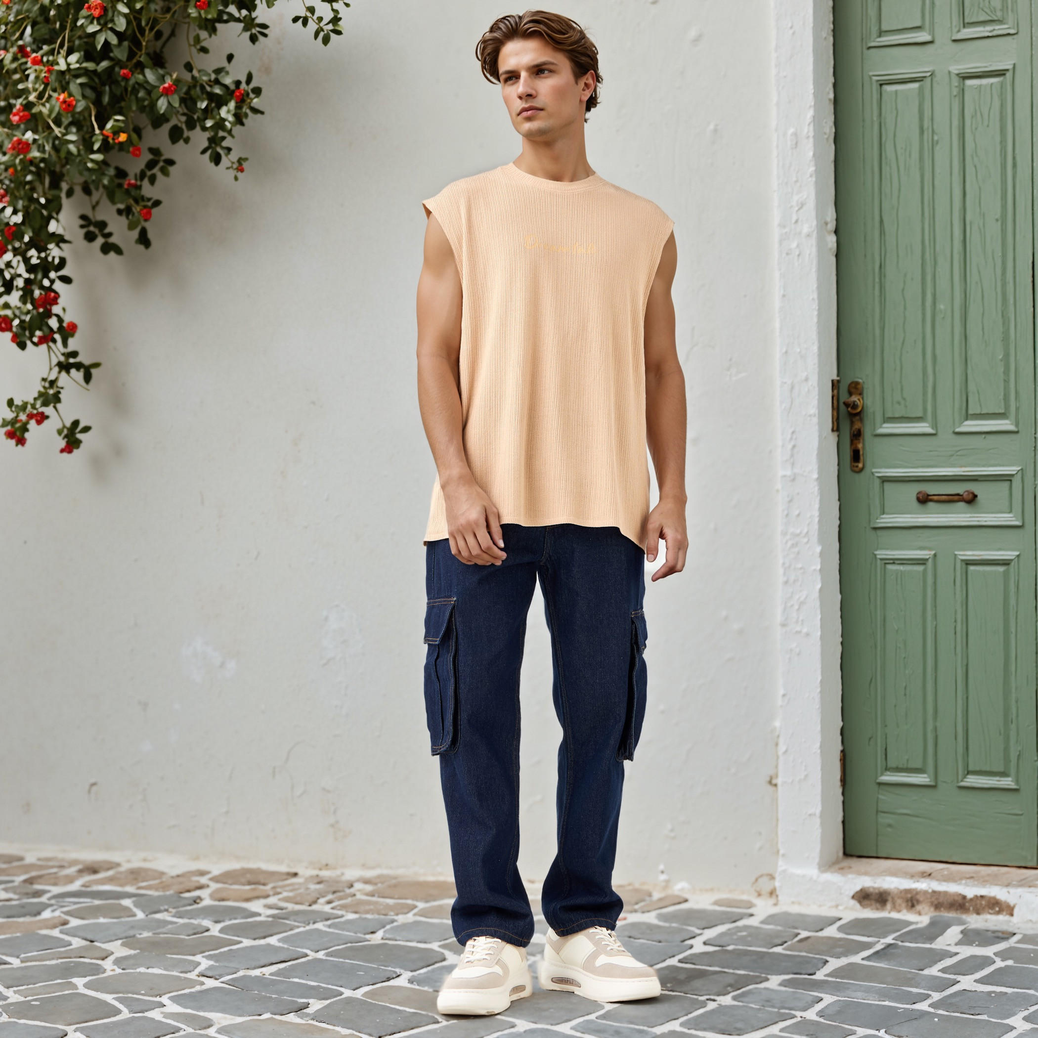 Textured Sleeveless T-shirt with Crew Neck-men-clothing-tshirtsandpolos-tshirts-image-2