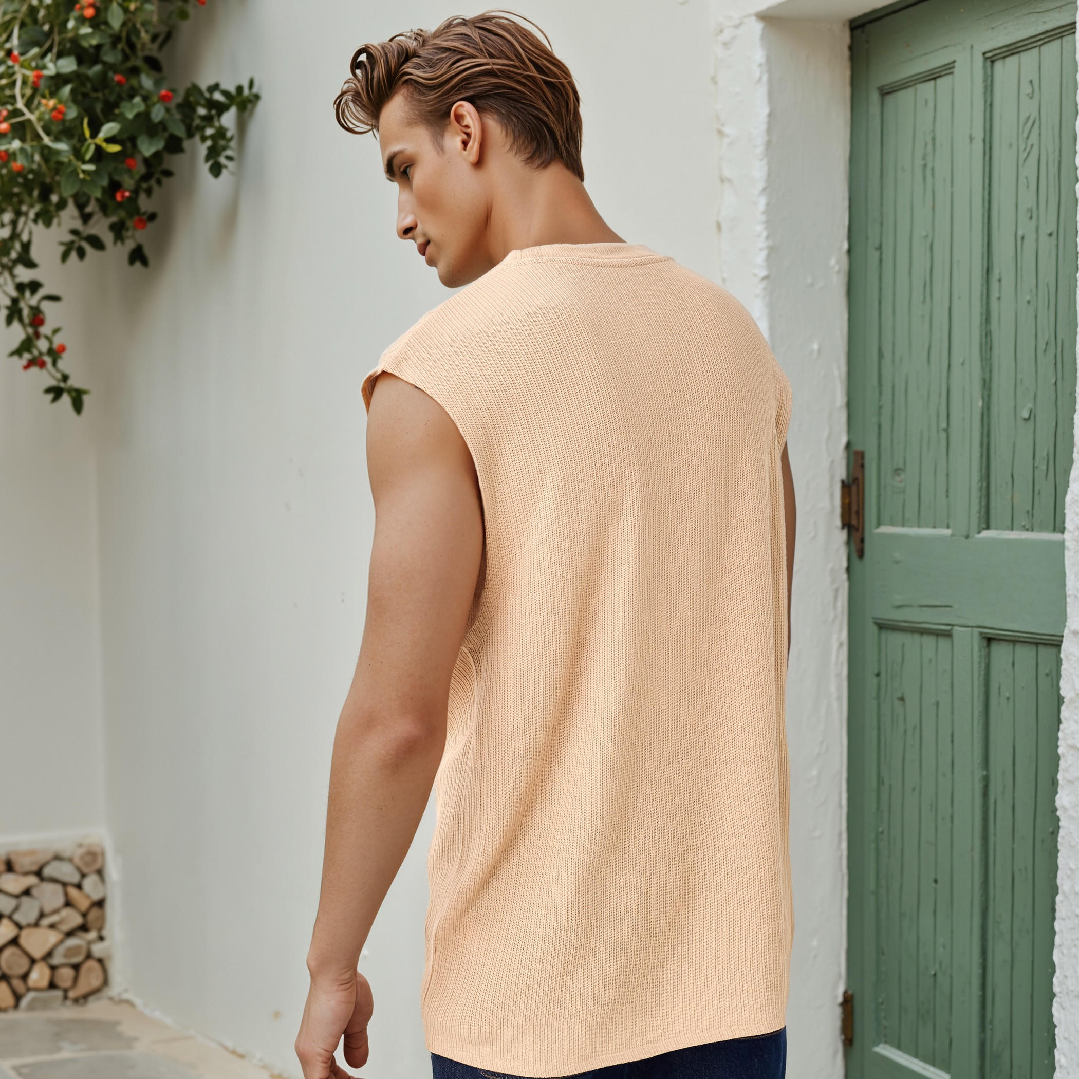 Textured Sleeveless T-shirt with Crew Neck-men-clothing-tshirtsandpolos-tshirts-image-3