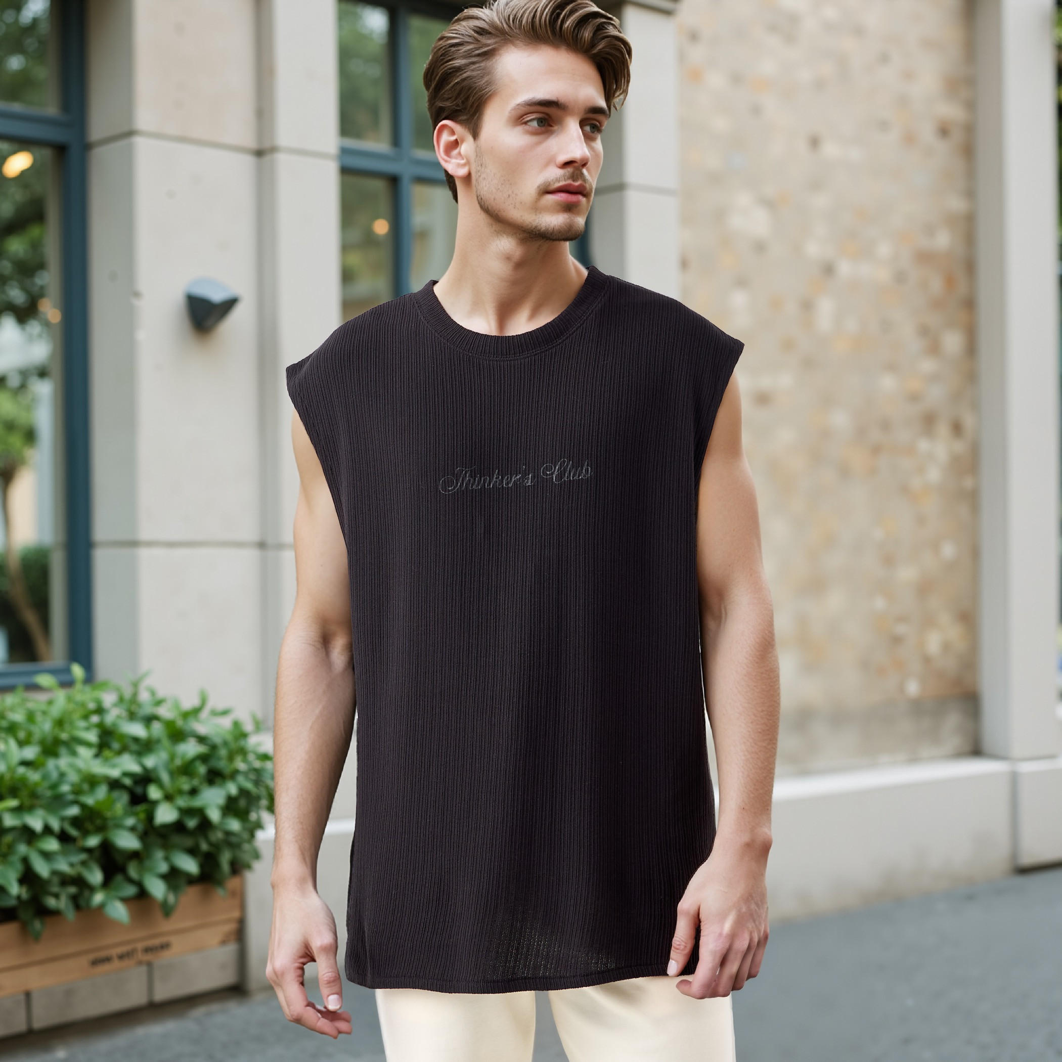 Textured Sleeveless T-shirt with Crew Neck-men-clothing-tshirtsandpolos-tshirts-image-6