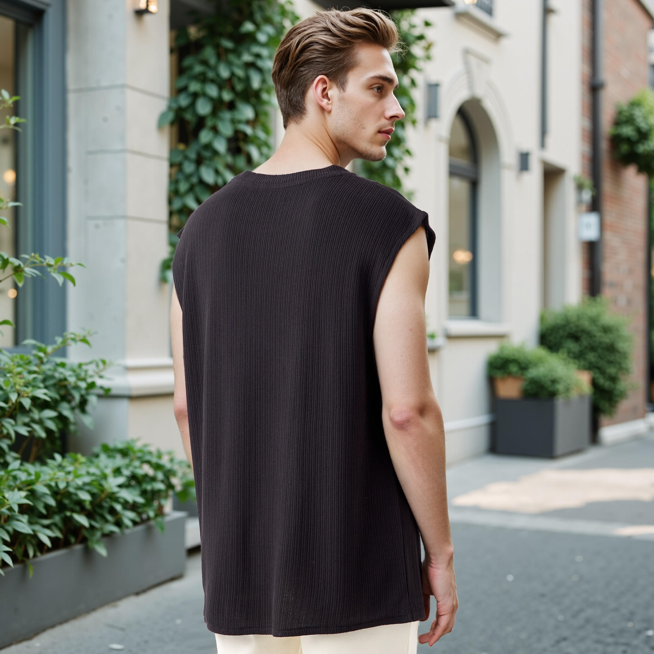 Textured Sleeveless T-shirt with Crew Neck-men-clothing-tshirtsandpolos-tshirts-image-8