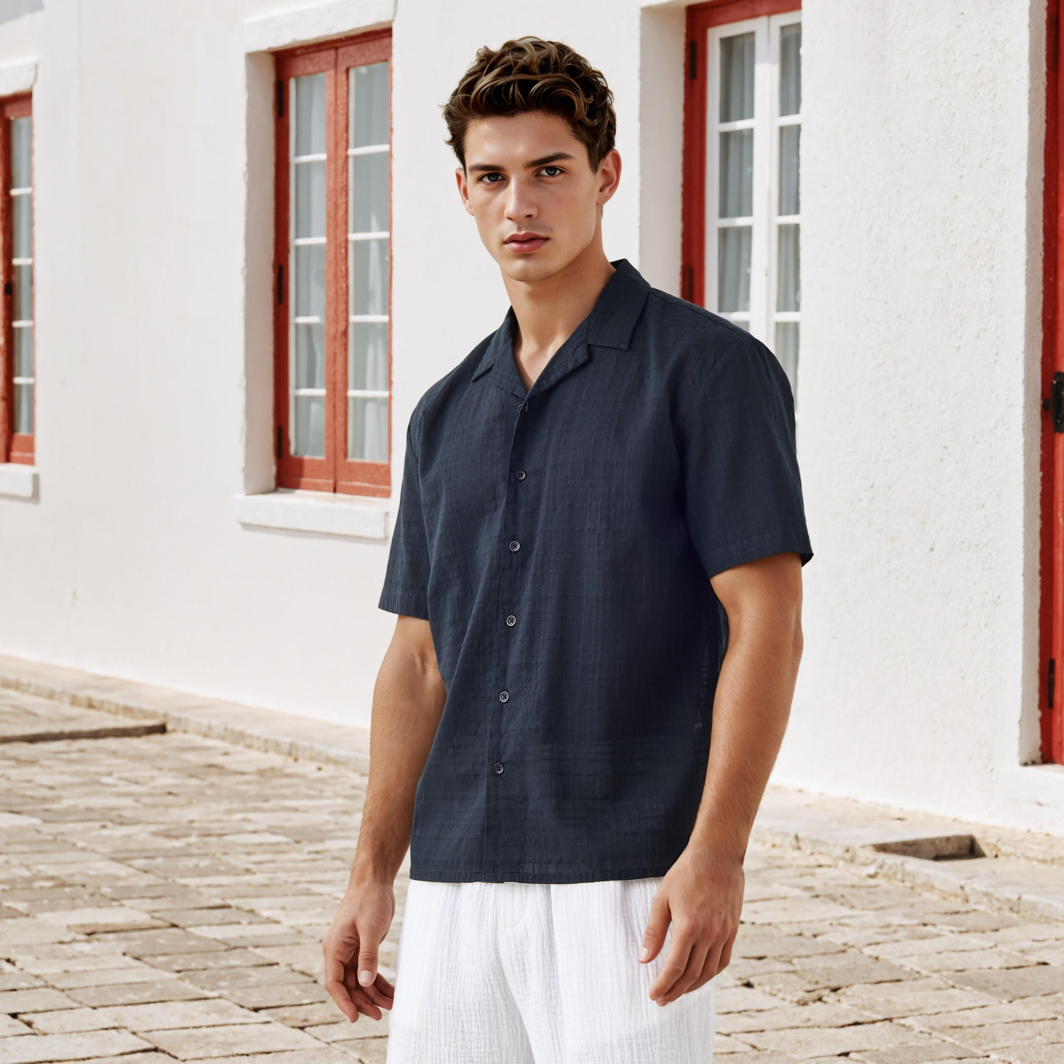 تيشيرت بارز الملمس بياقة عادية-men-clothing-shirts-image-1
