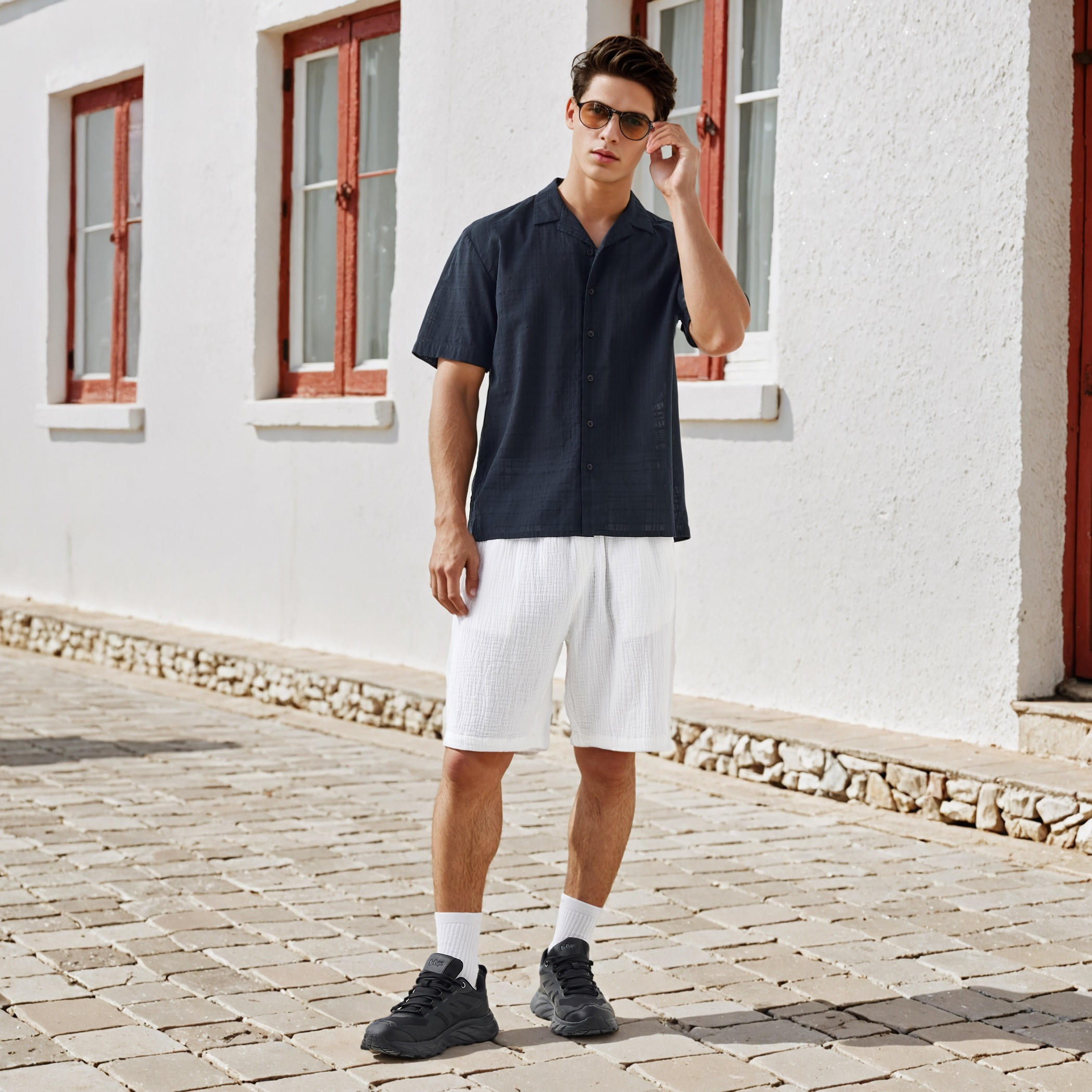 تيشيرت بارز الملمس بياقة عادية-men-clothing-shirts-image-2