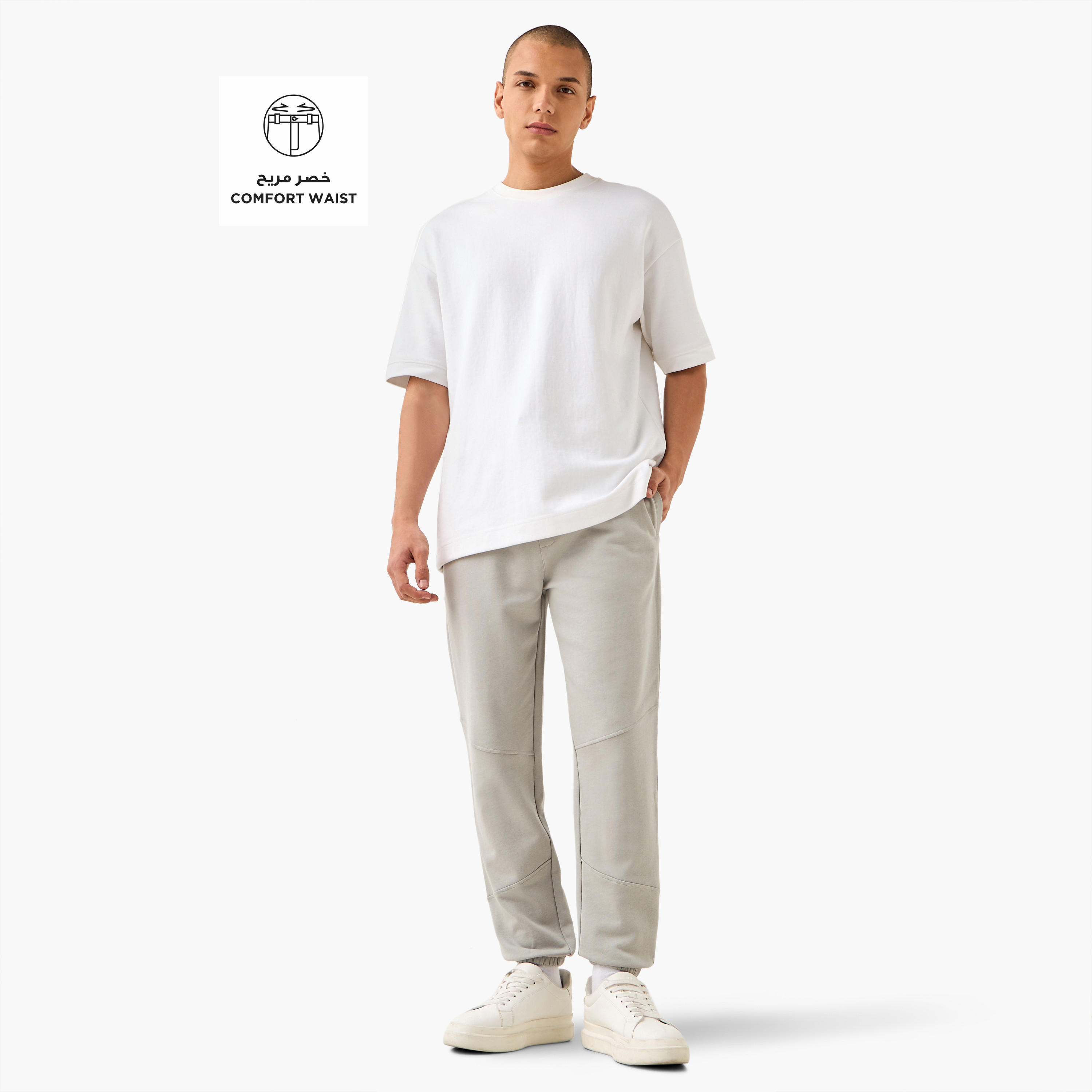 بنطلون رياضي بخصر مرن وتصميم بألواح وجيوب-men-clothing-bottoms-joggers-image-2
