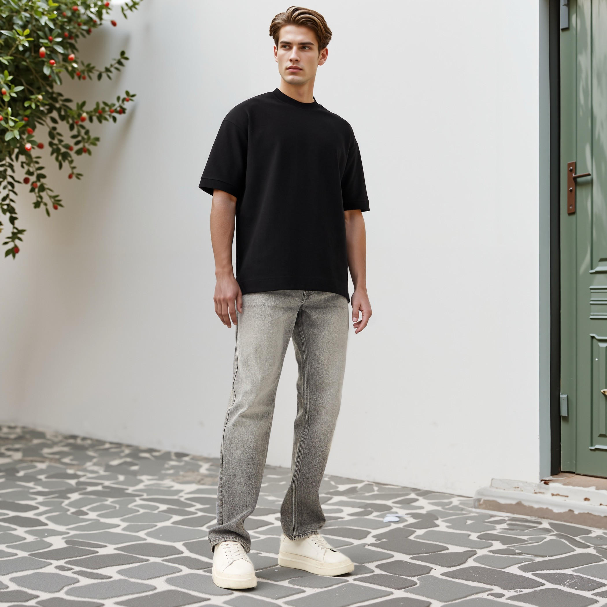 Regular Fit Crew Neck T-shirt with Short Sleeves-men-clothing-tshirtsandpolos-tshirts-image-2