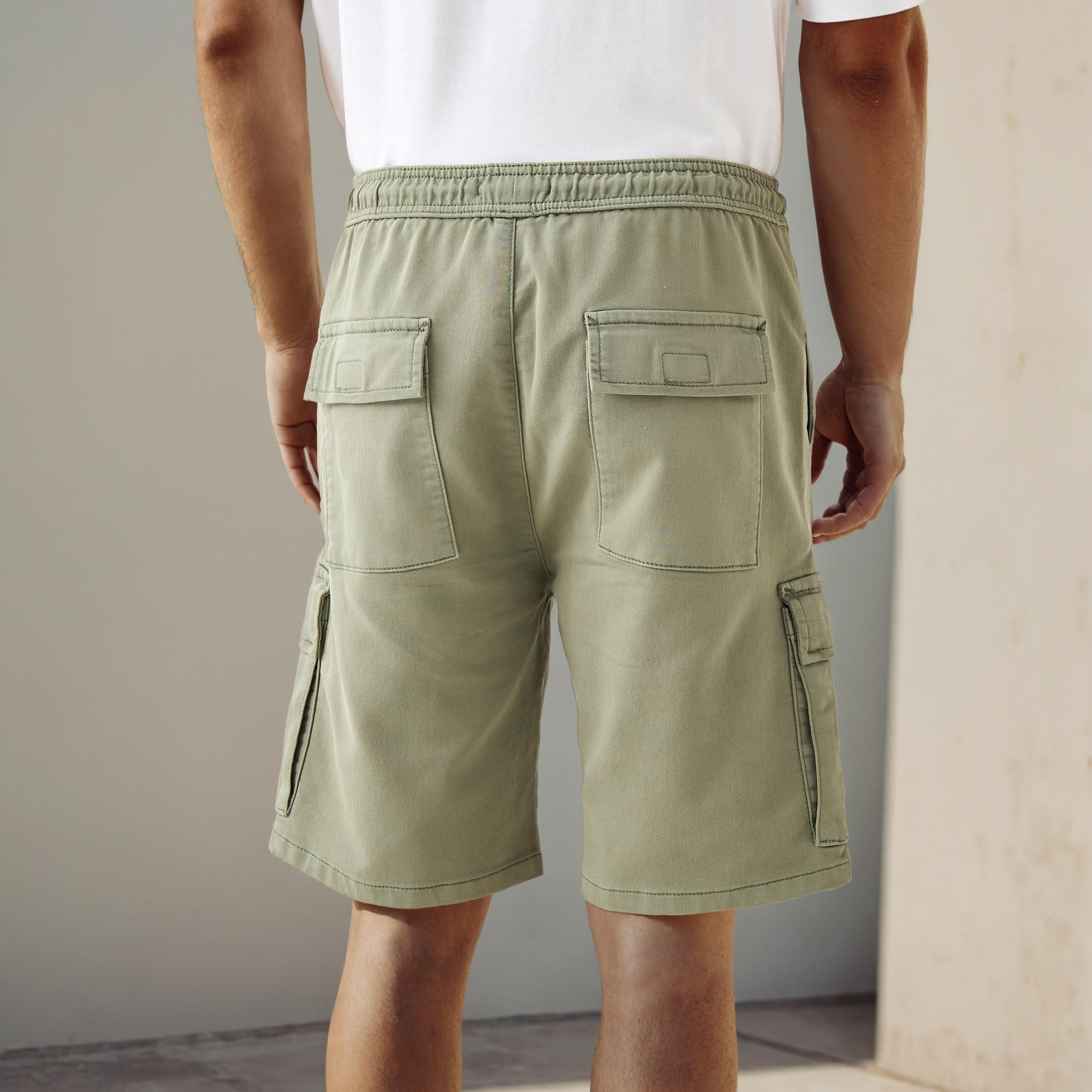 Regular Fit Flexi Waist Shorts with Pockets-men-clothing-bottoms-shorts-image-3