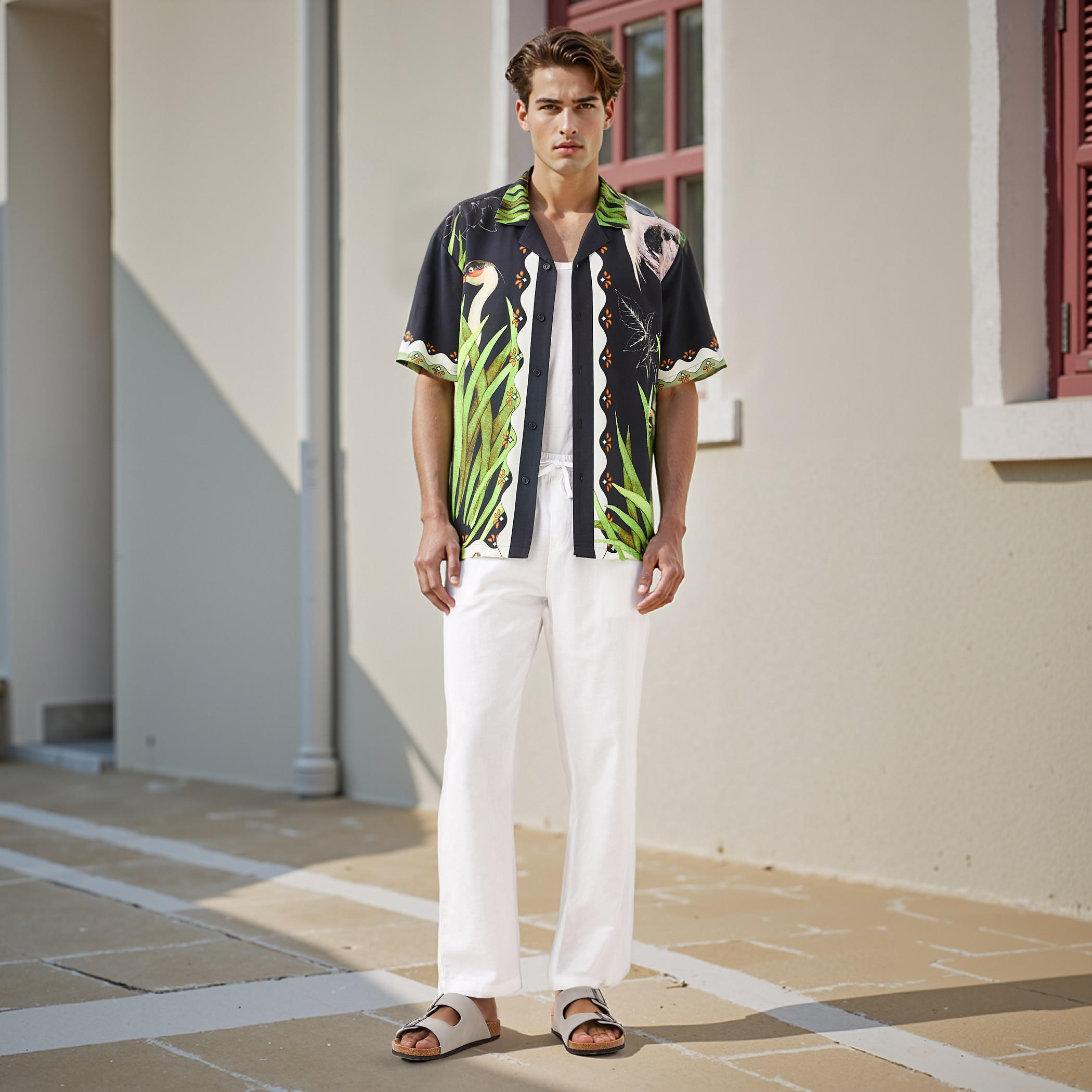 Relaxed Fit Graphic Print Shirt with Camp Collar and Short Sleeves-men-clothing-shirts-image-2