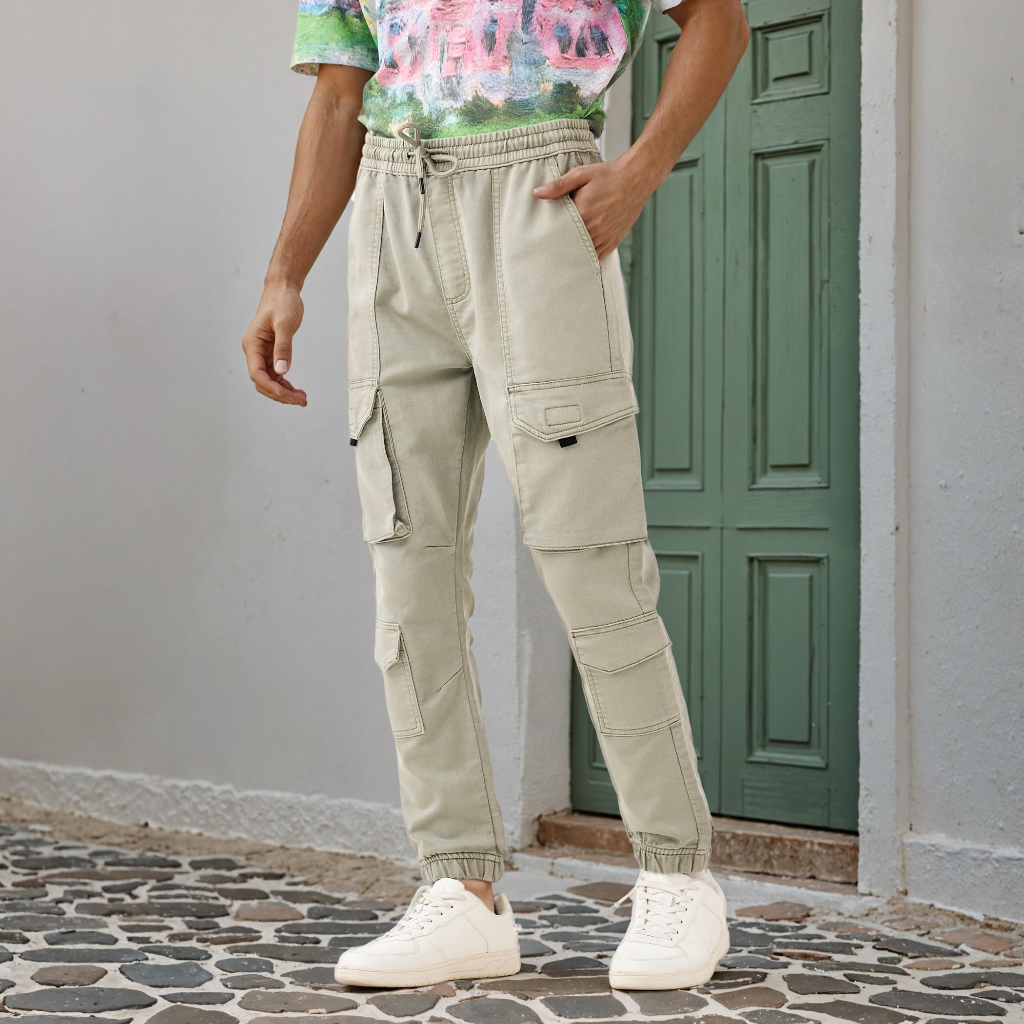 Regular Fit Cargo Flexi Waist Trousers-men-clothing-bottoms-joggers-image-1