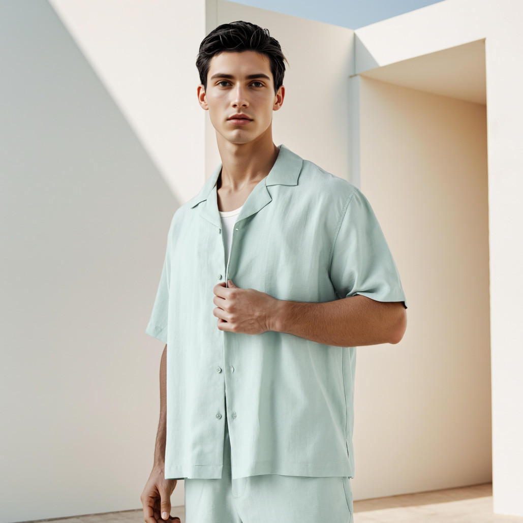 قميص بياقة كامب وقصة مريحة وأكمام قصيرة-men-clothing-shirts-image-5