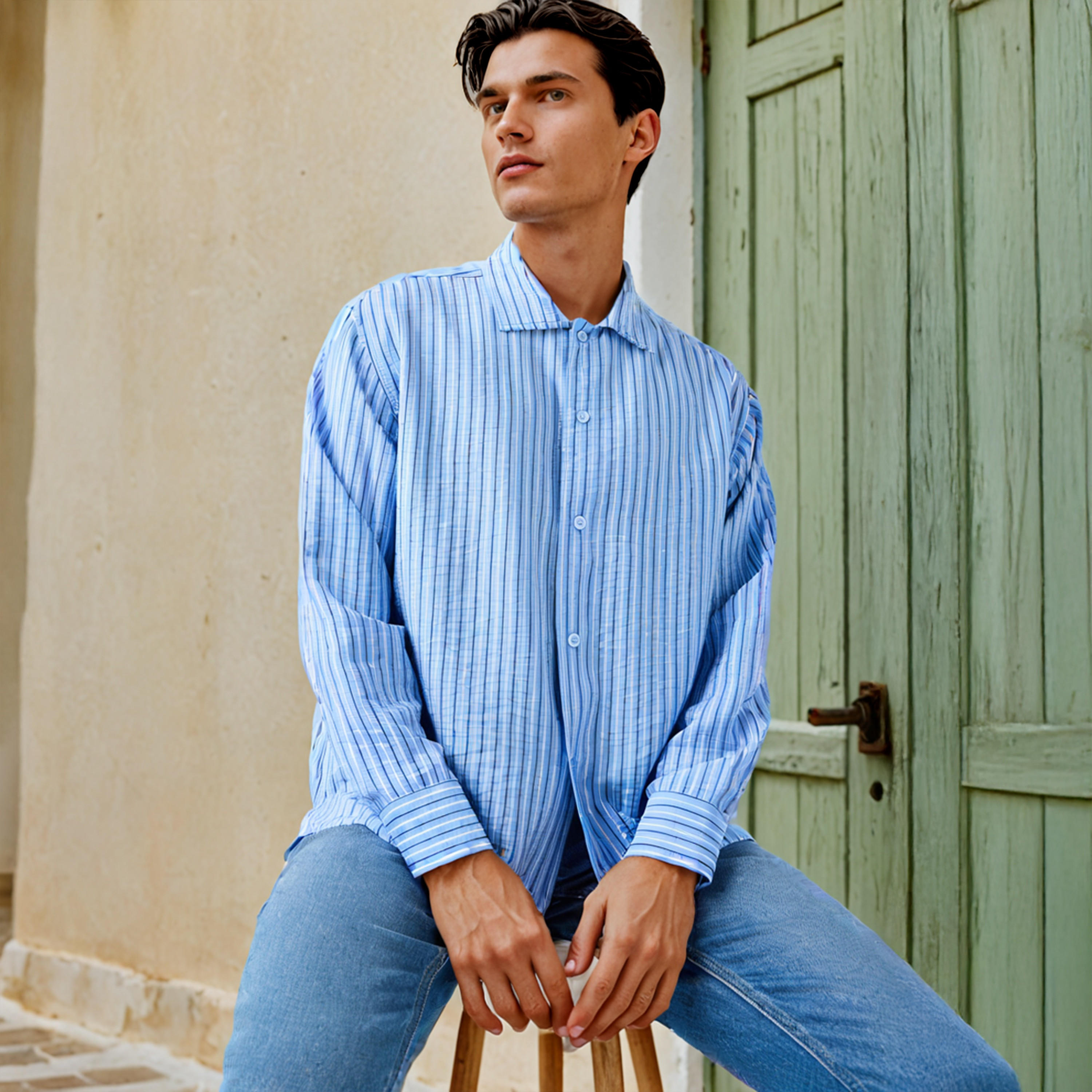 Relaxed Fit Striped Collared Shirt-men-clothing-shirts-image-1