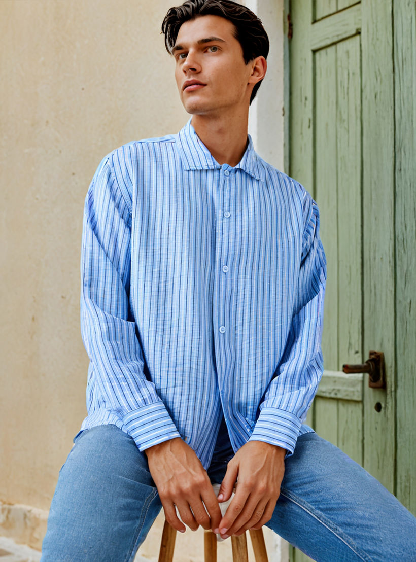 Relaxed Fit Striped Collared Shirt-men-clothing-shirts-image-1