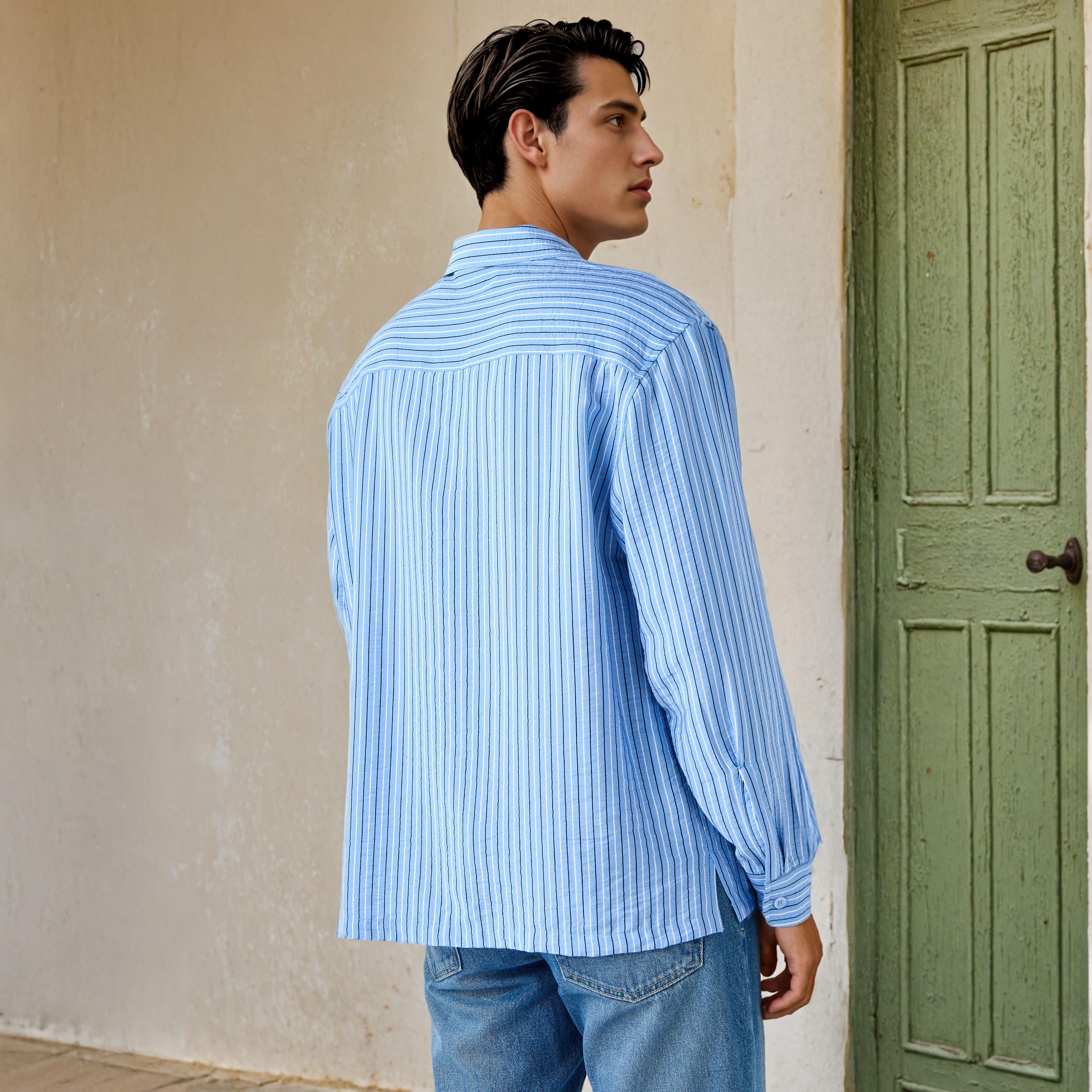 Relaxed Fit Striped Collared Shirt-men-clothing-shirts-image-3