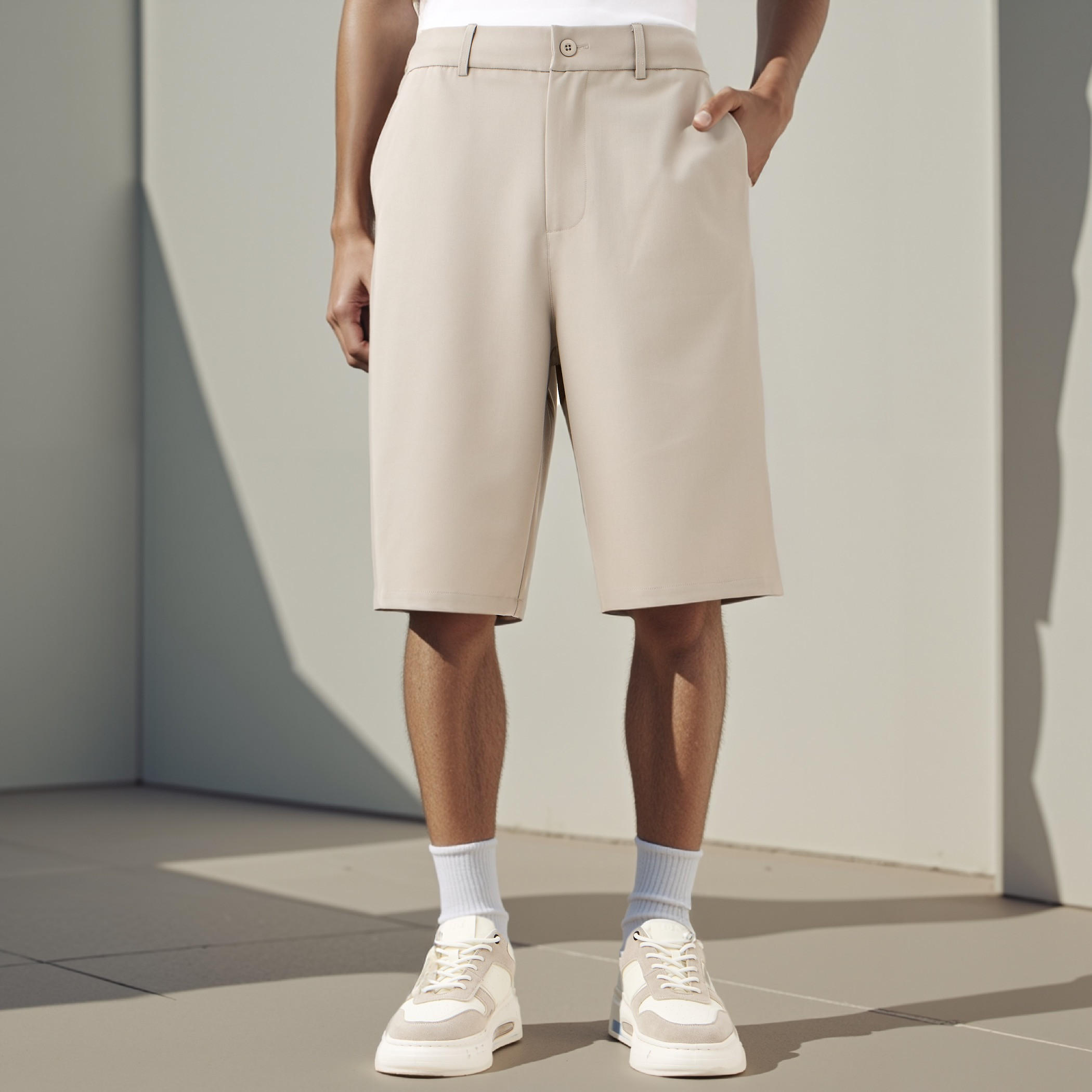 Regular Fit Shorts with Button Closure and Pockets-men-clothing-bottoms-shorts-image-1