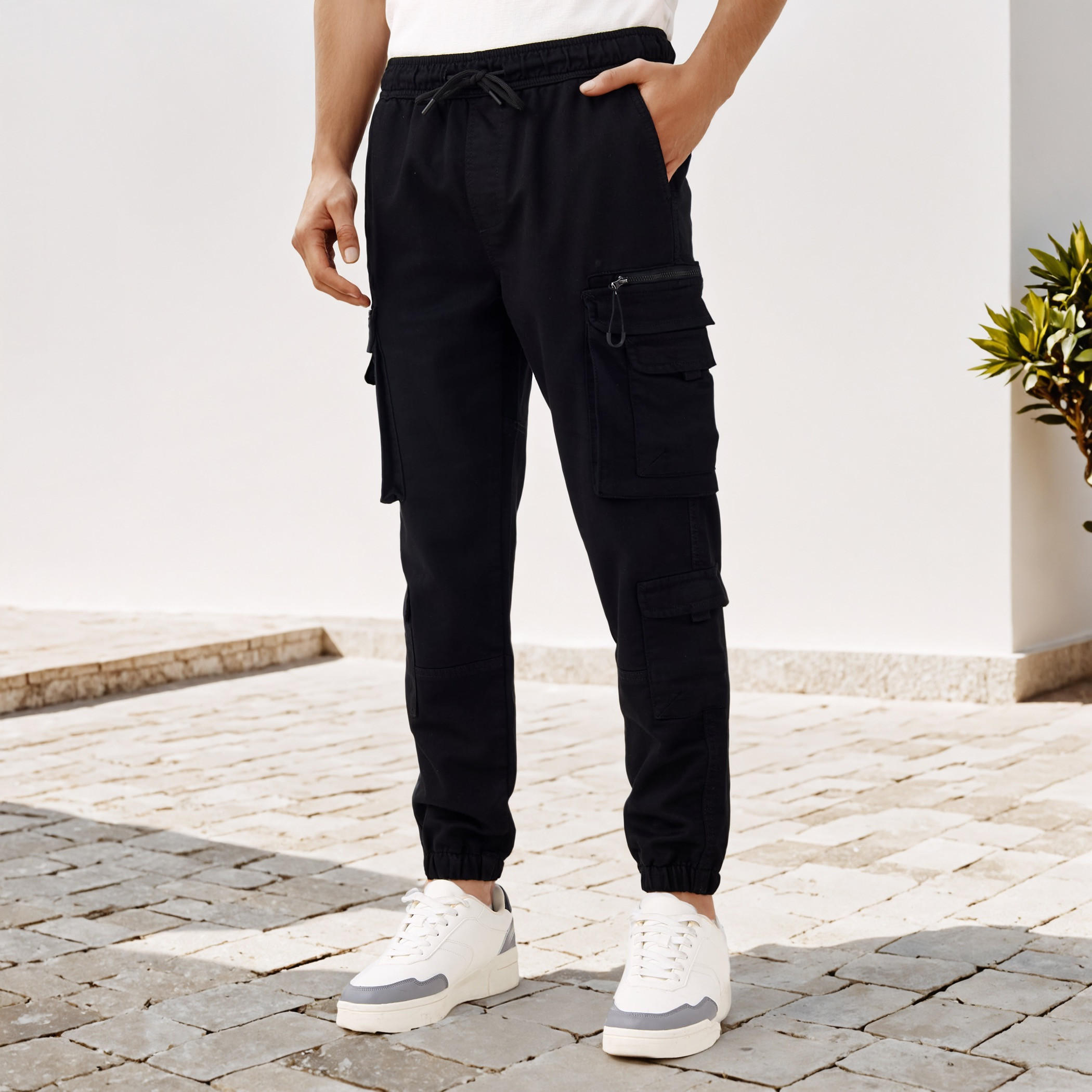 Flexi Waist Cargo Joggers with Pockets-men-clothing-bottoms-joggers-image-1