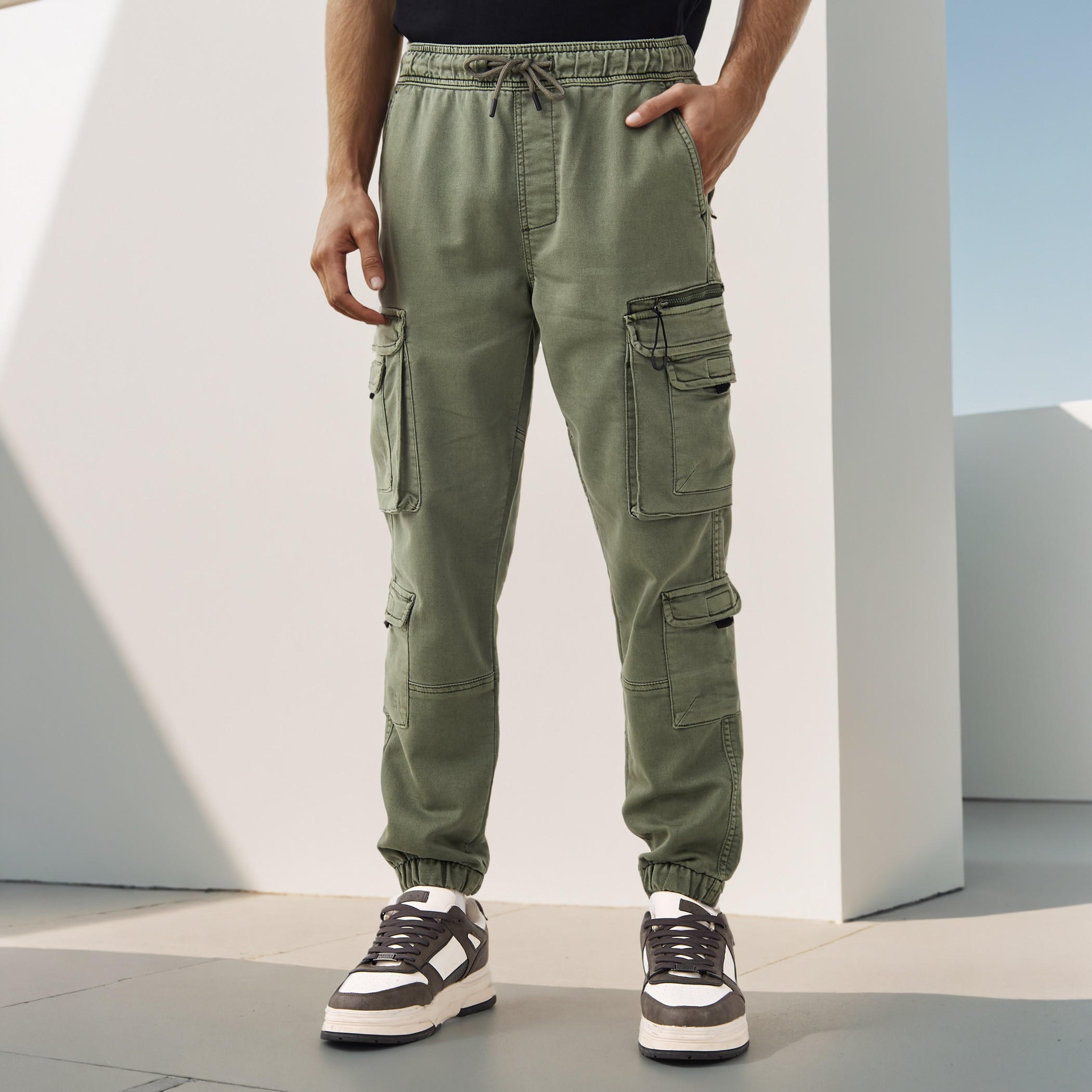 Flexi Waist Cargo Joggers with Pockets-men-clothing-bottoms-joggers-image-1
