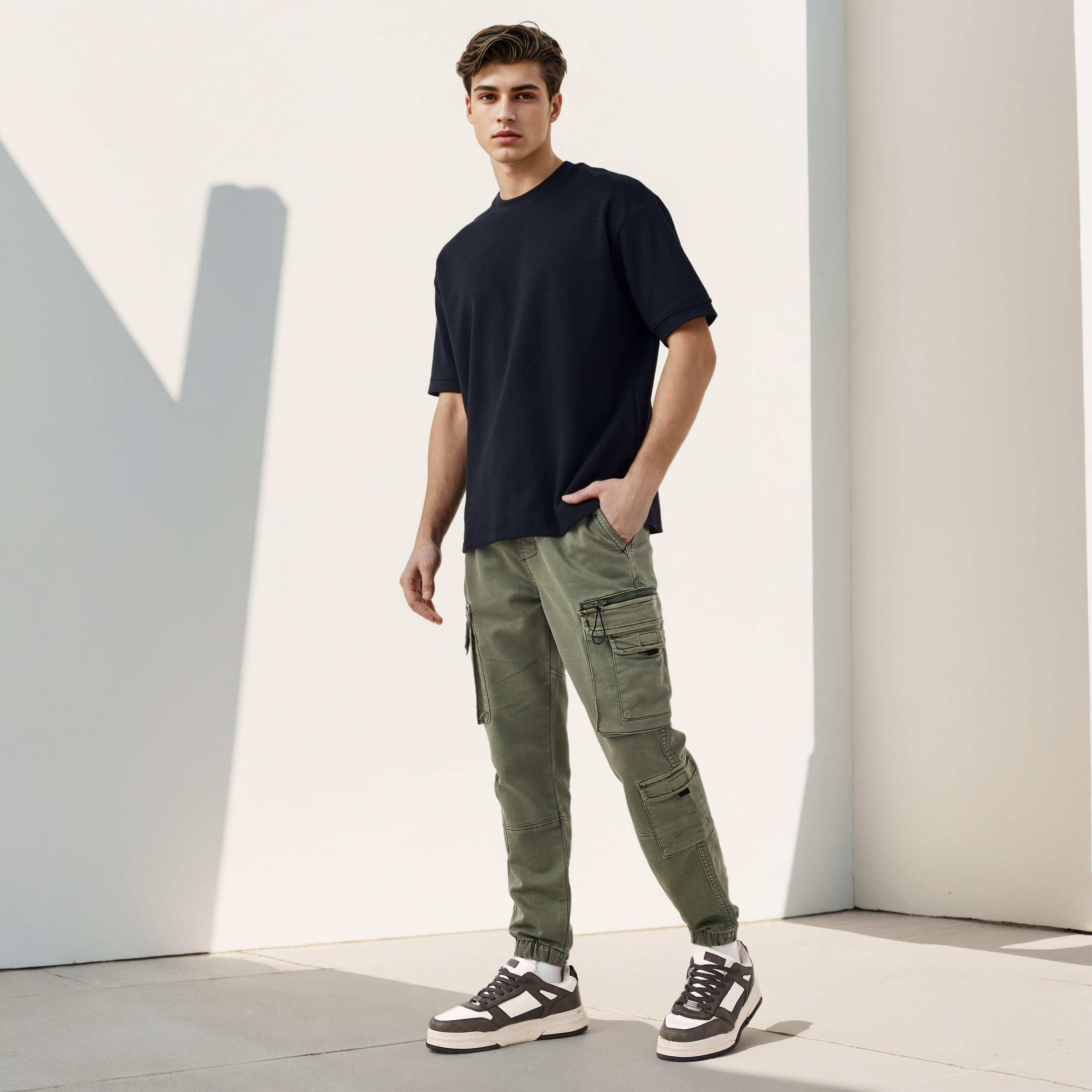 Flexi Waist Cargo Joggers with Pockets-men-clothing-bottoms-joggers-image-2