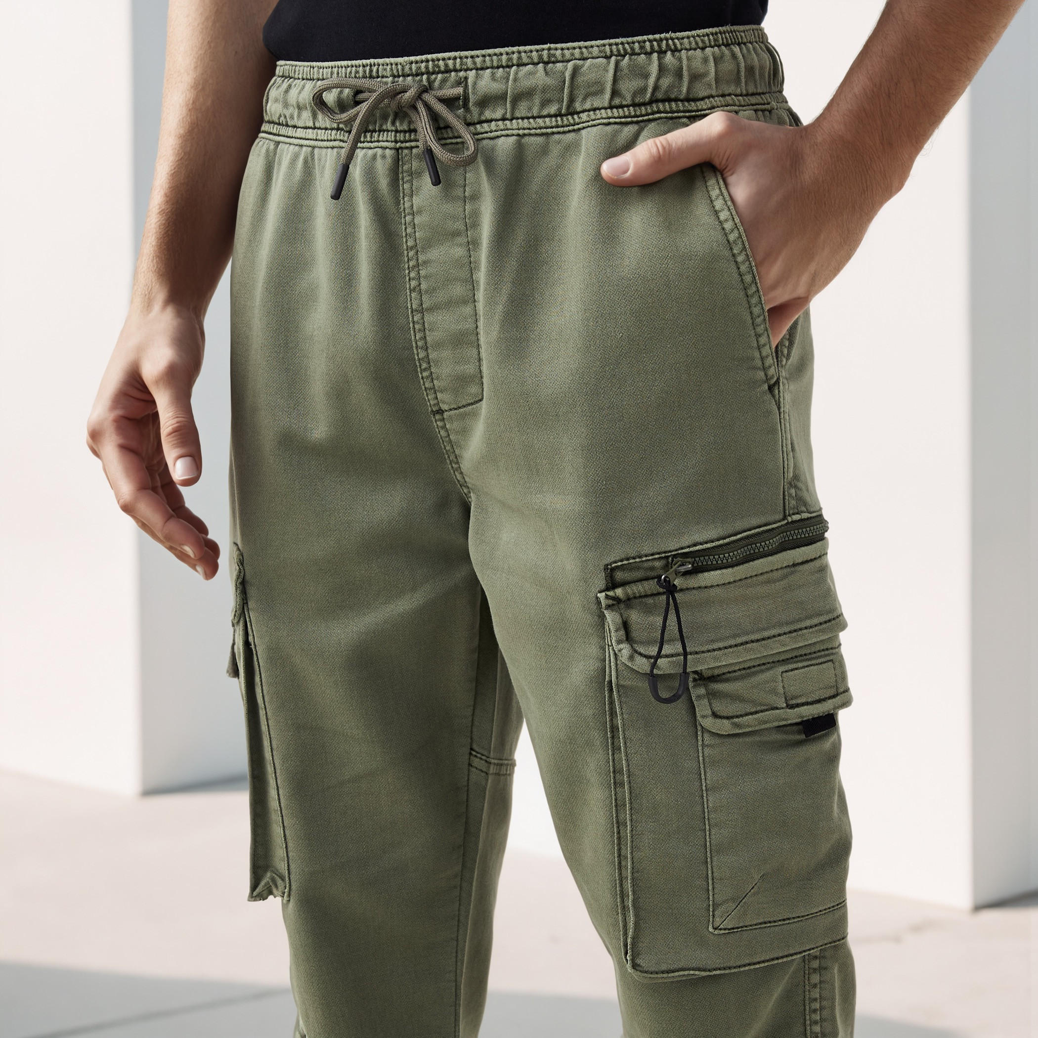 Flexi Waist Cargo Joggers with Pockets-men-clothing-bottoms-joggers-image-4