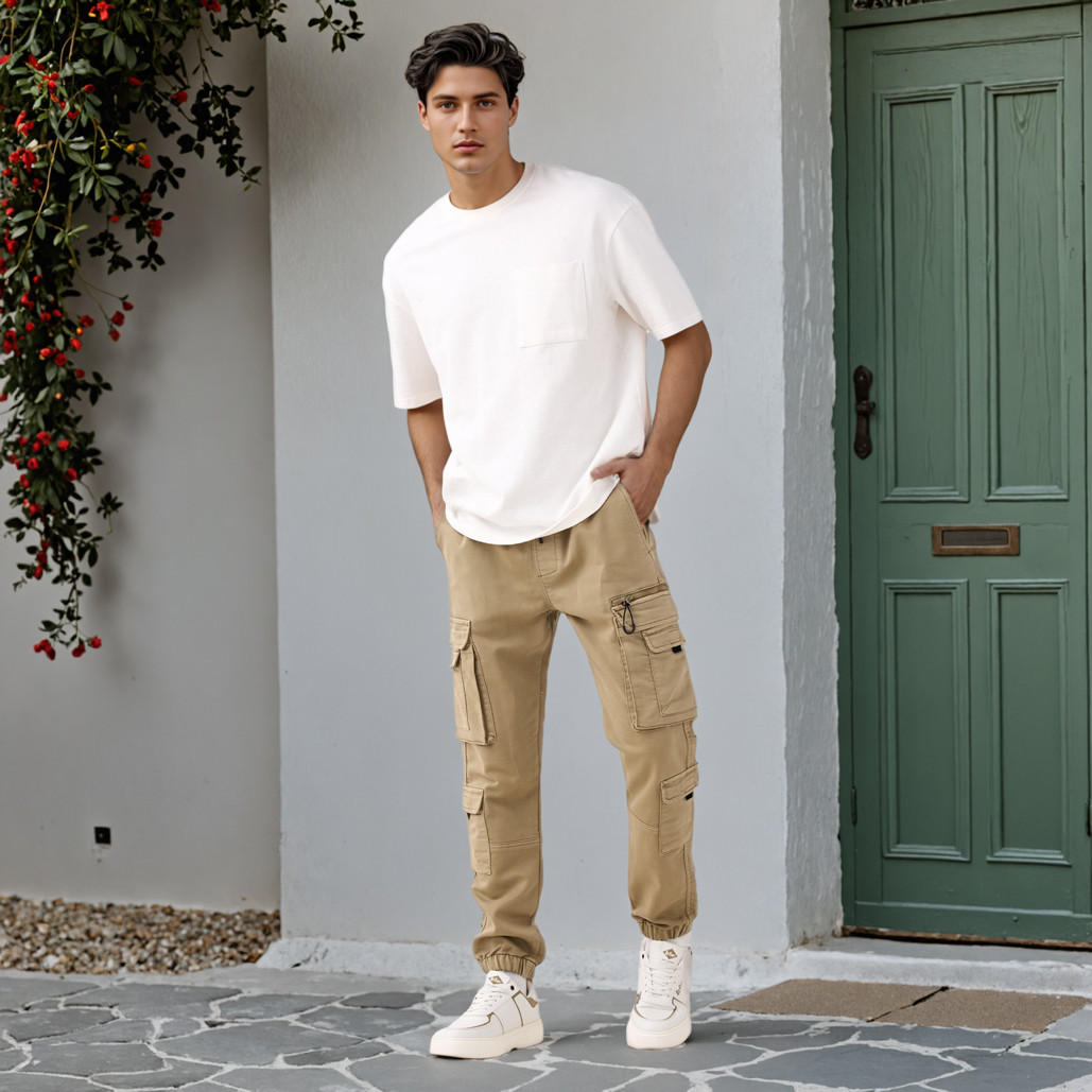 Flexi Waist Cargo Joggers with Pockets-men-clothing-bottoms-joggers-image-2