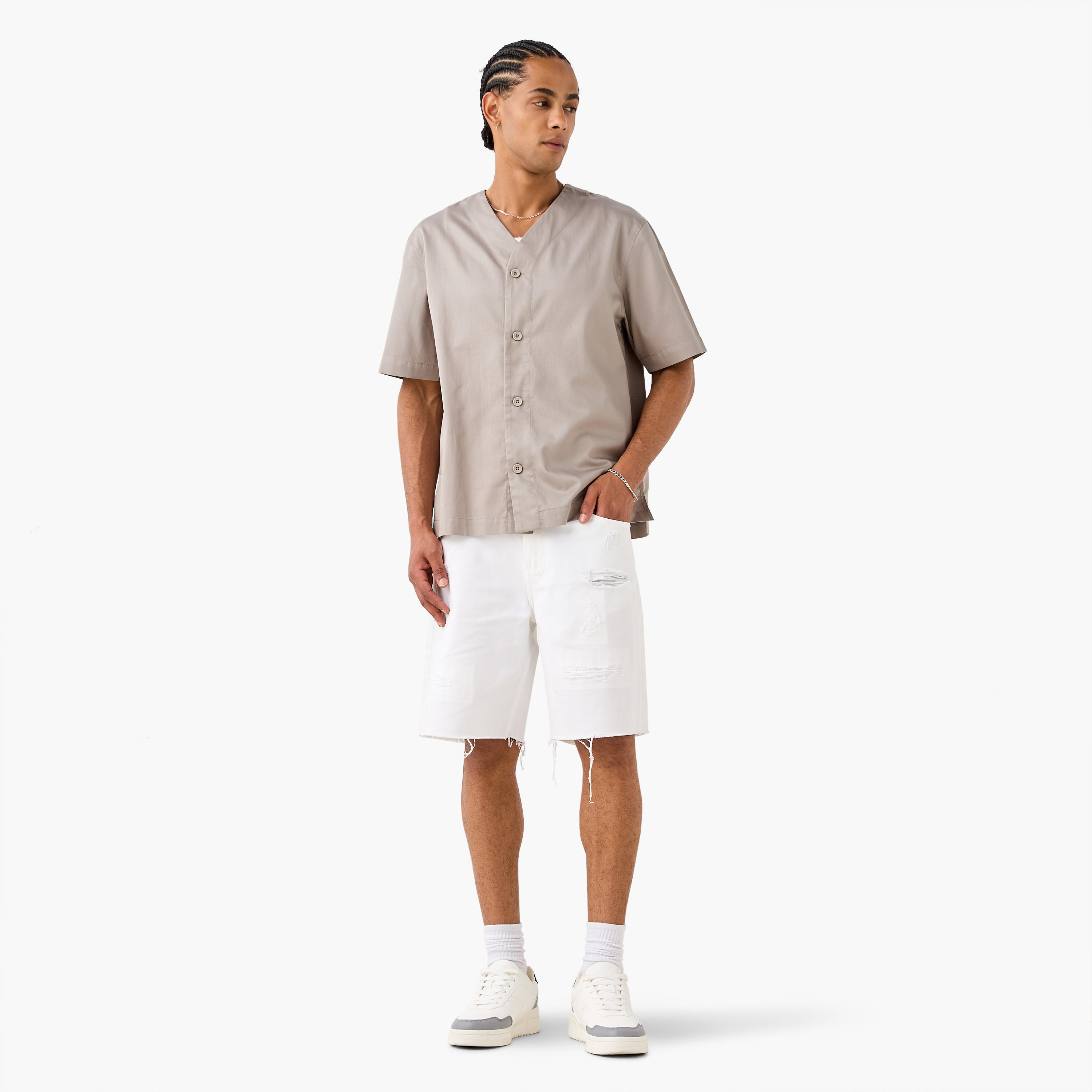 Poplin Baseball Shirt with Button Front-men-clothing-shirts-image-2