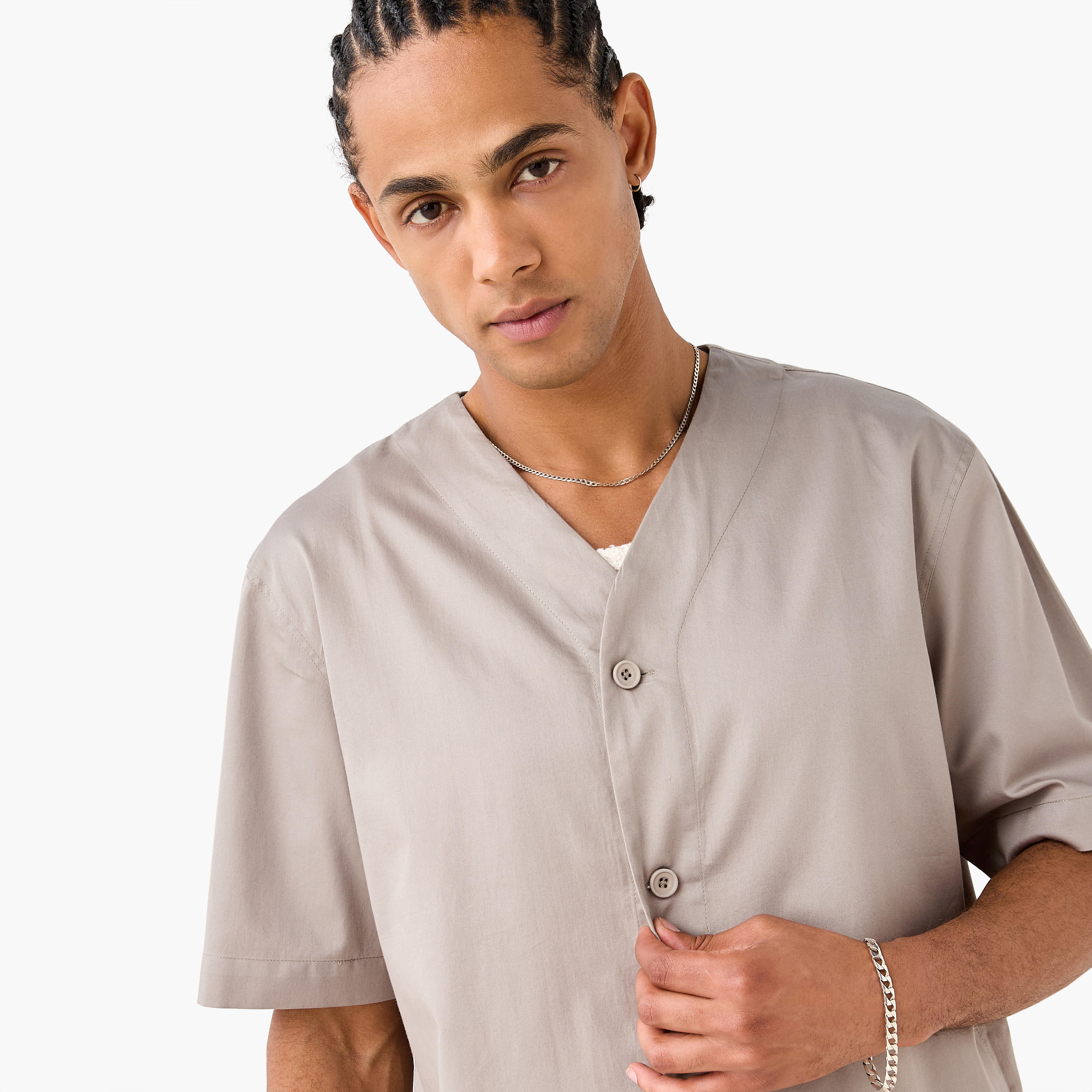 Poplin Baseball Shirt with Button Front-men-clothing-shirts-image-4