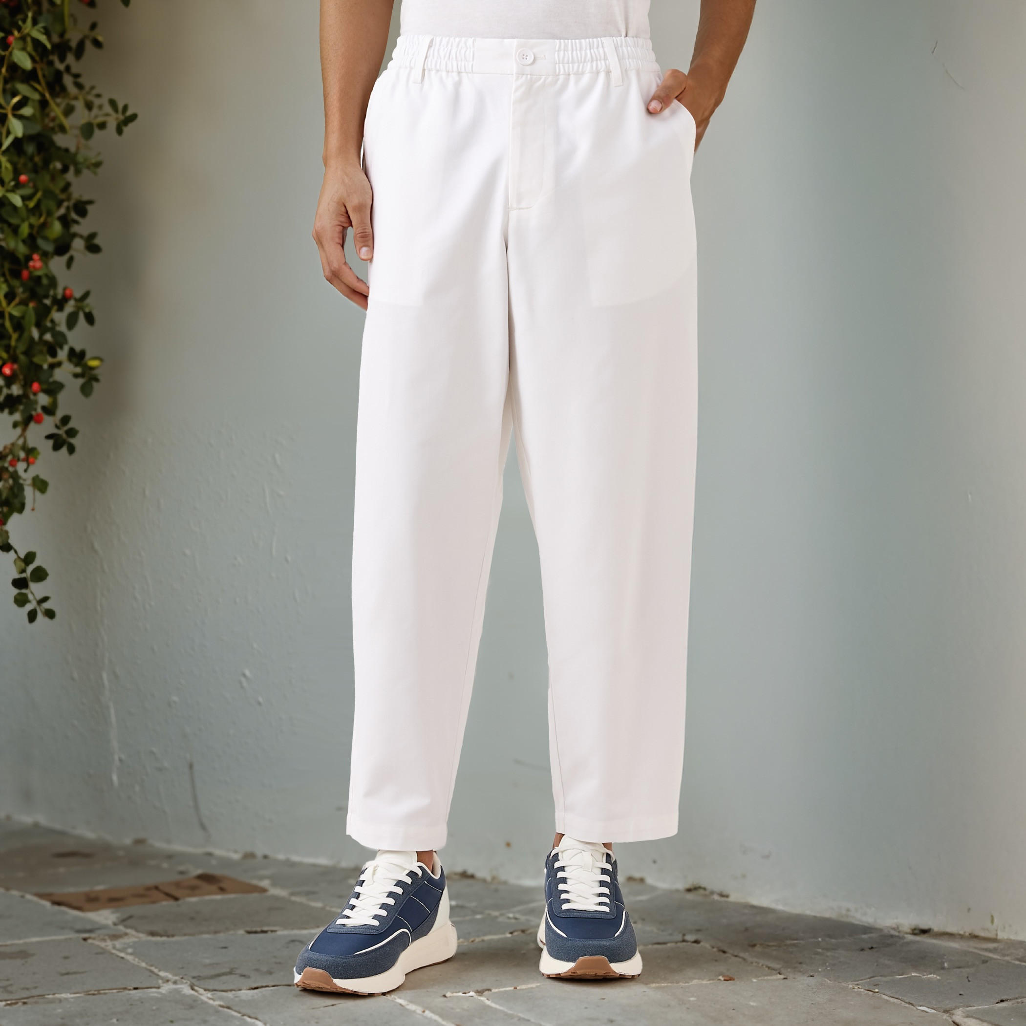 Regular Fit Pants with Elasticated Waistband and Pockets-men-clothing-bottoms-joggers-image-1