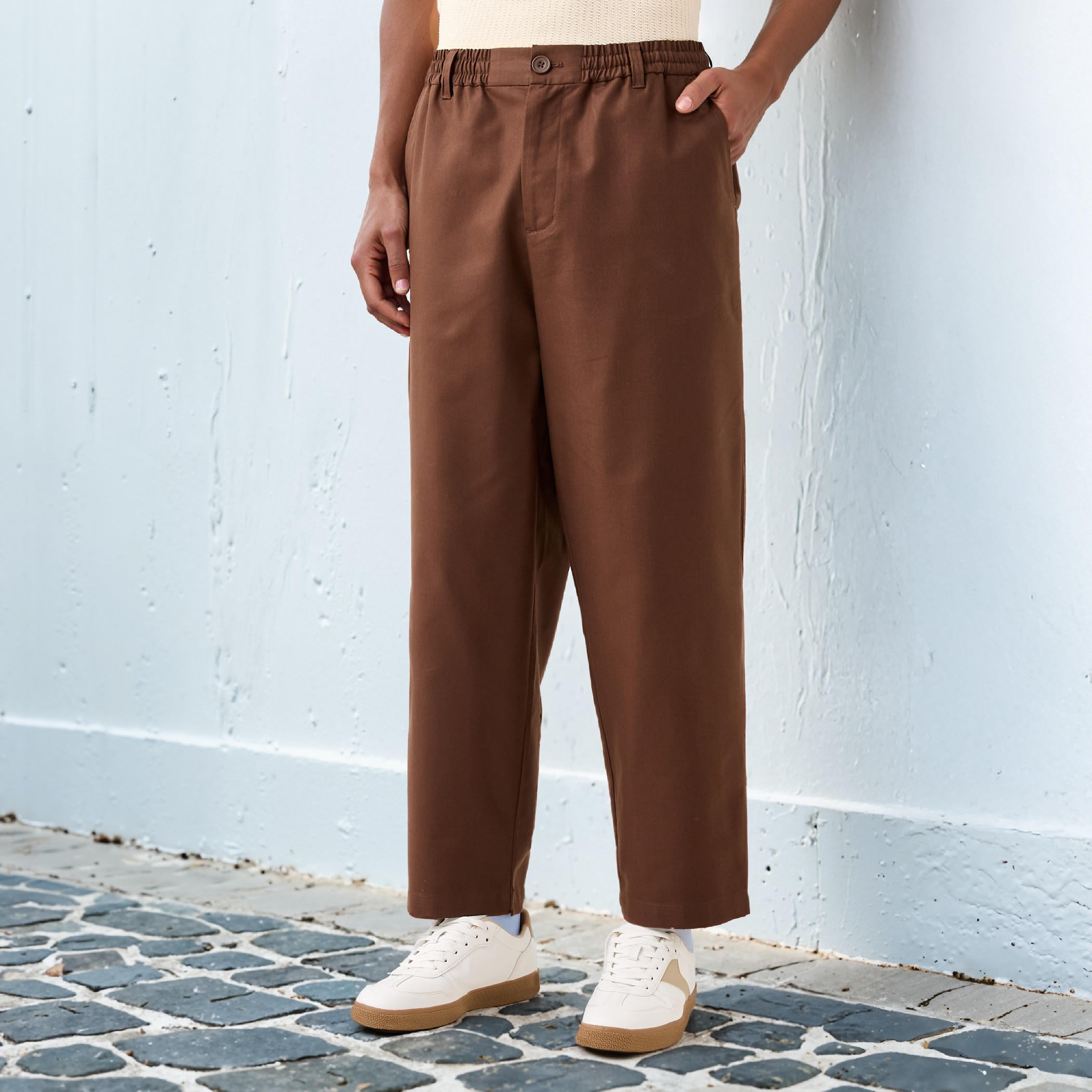 Regular Fit Pants with Elasticated Waistband and Pockets-men-clothing-bottoms-joggers-image-1