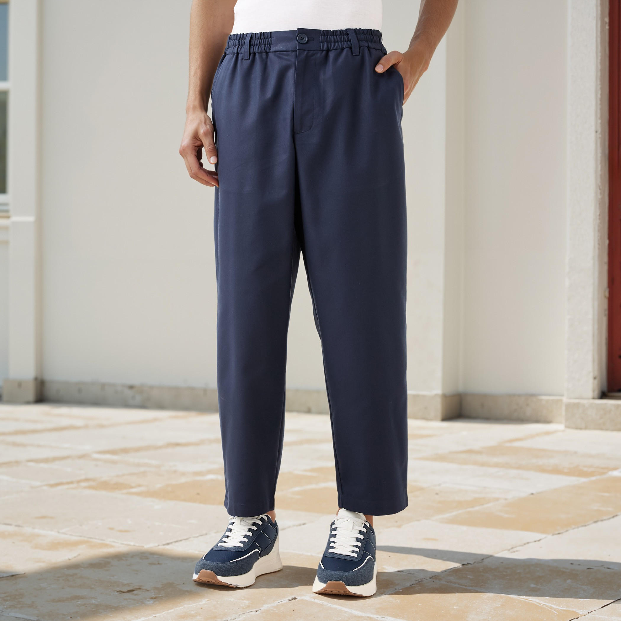 Regular Fit Pants with Elasticated Waistband and Pockets-men-clothing-bottoms-joggers-image-1