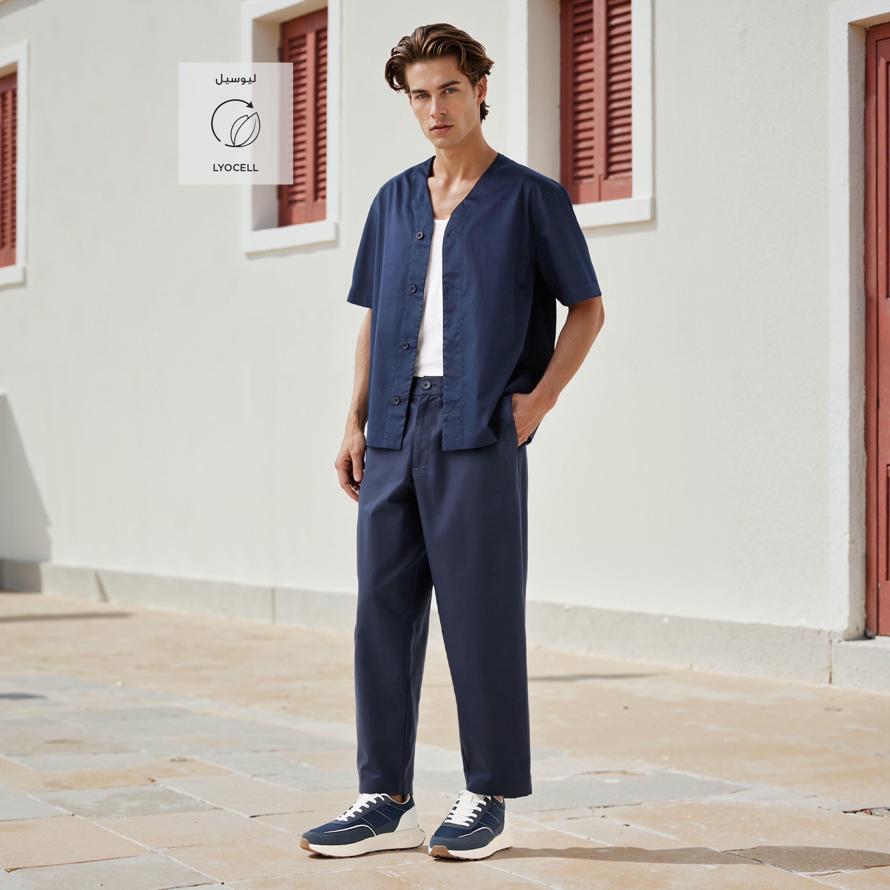 Regular Fit Pants with Elasticated Waistband and Pockets-men-clothing-bottoms-joggers-image-2