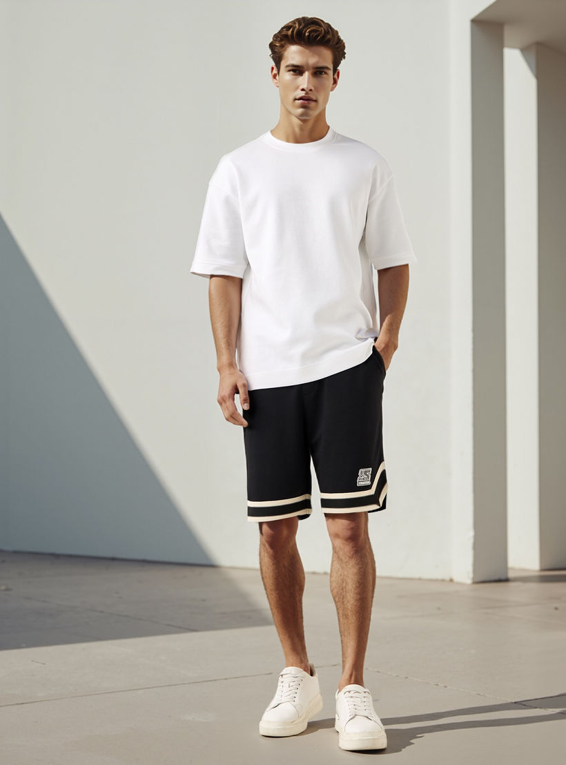 Contrast Detail Flexi Waist Shorts with Pockets-men-clothing-bottoms-shorts-image-2