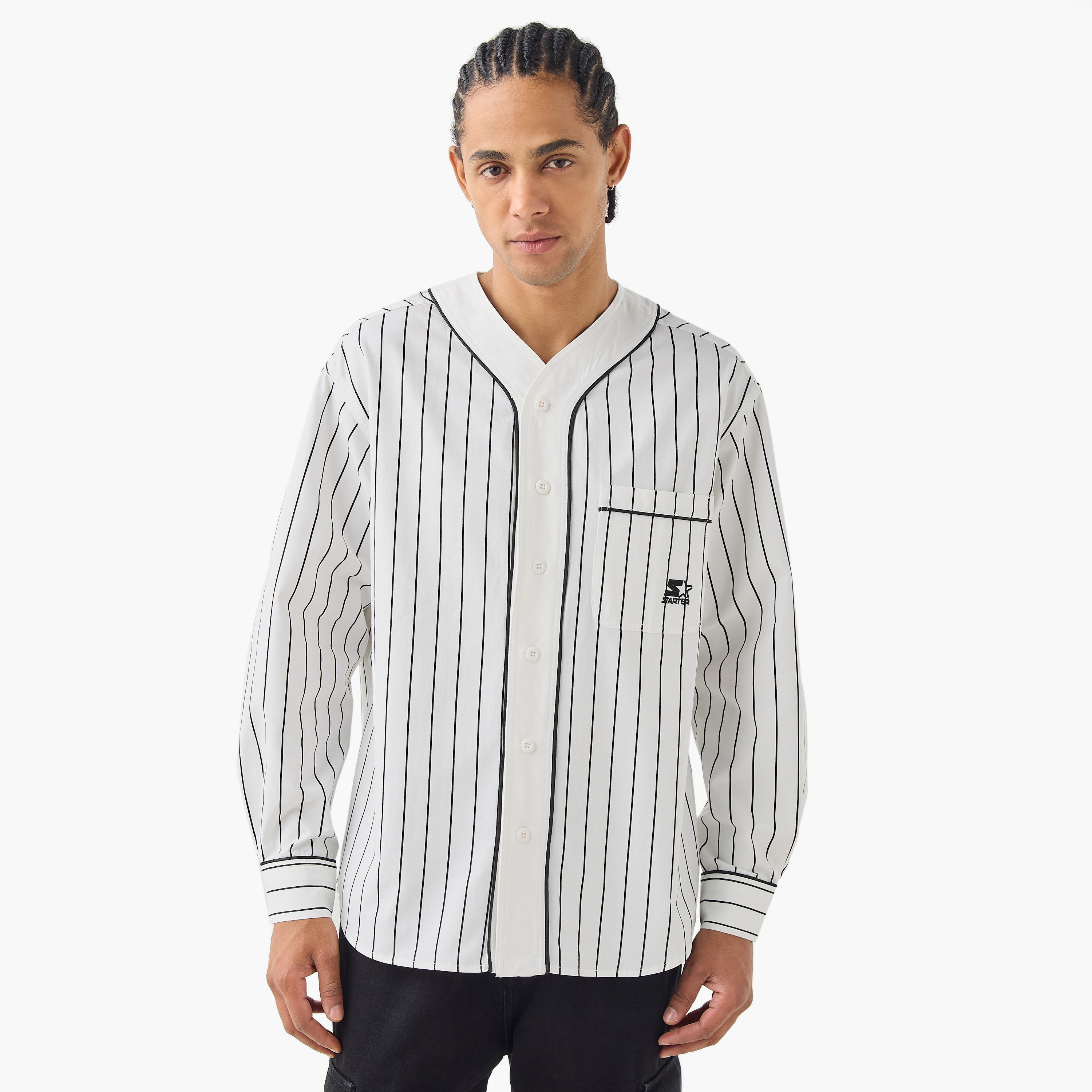 قميص بيسبول مخطط مع جيب من ستارتر-men-clothing-shirts-image-5