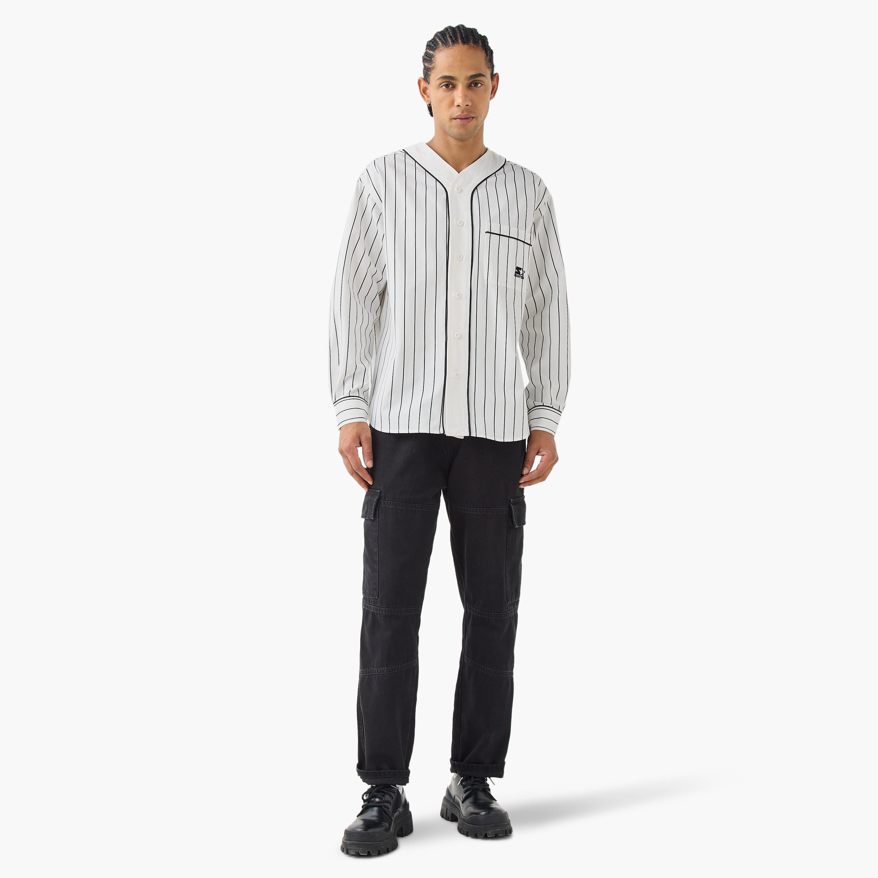 قميص بيسبول مخطط مع جيب من ستارتر-men-clothing-shirts-image-4