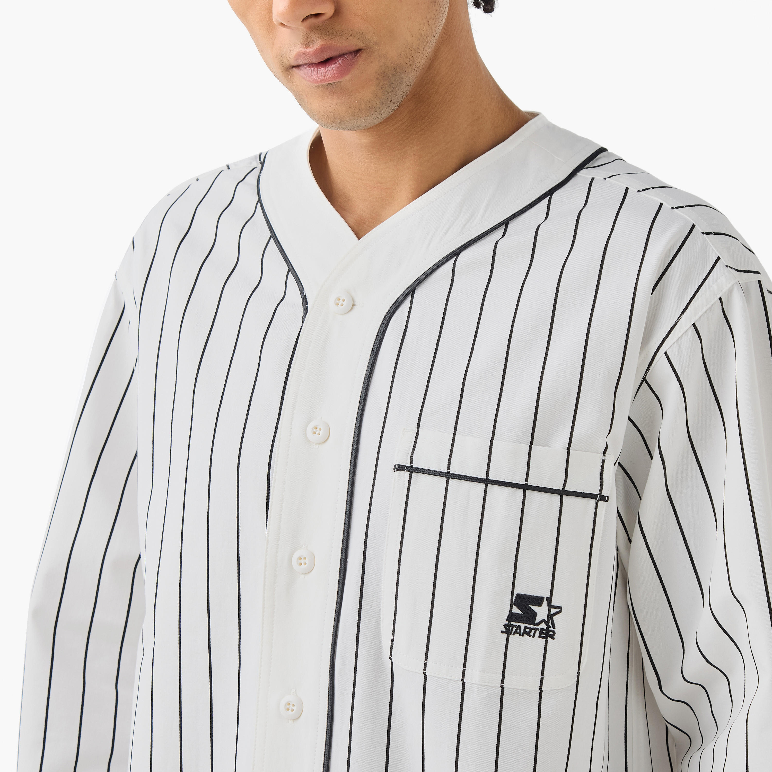 قميص بيسبول مخطط مع جيب من ستارتر-men-clothing-shirts-image-2