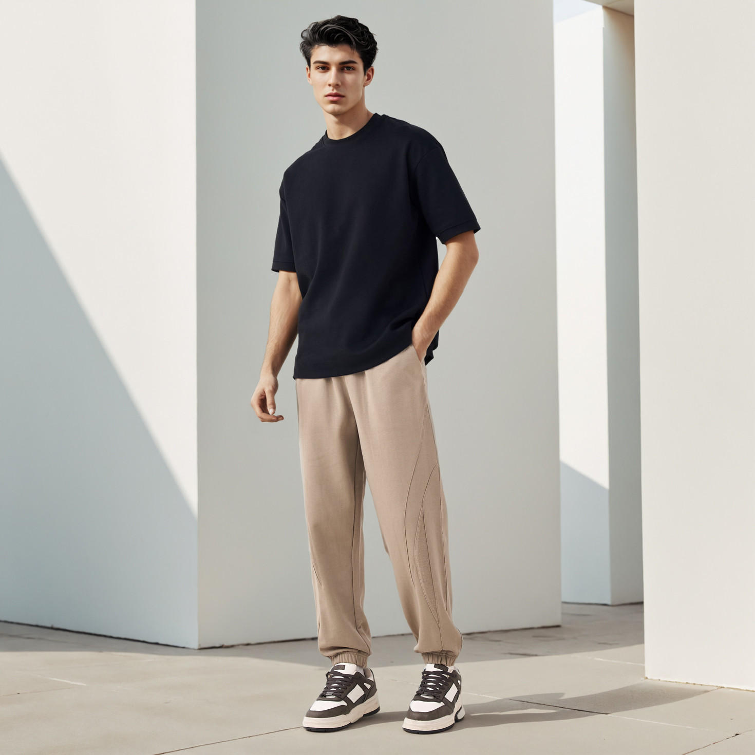 Cut and Sew Detail Flexi Waist Joggers -men-clothing-bottoms-joggers-image-2