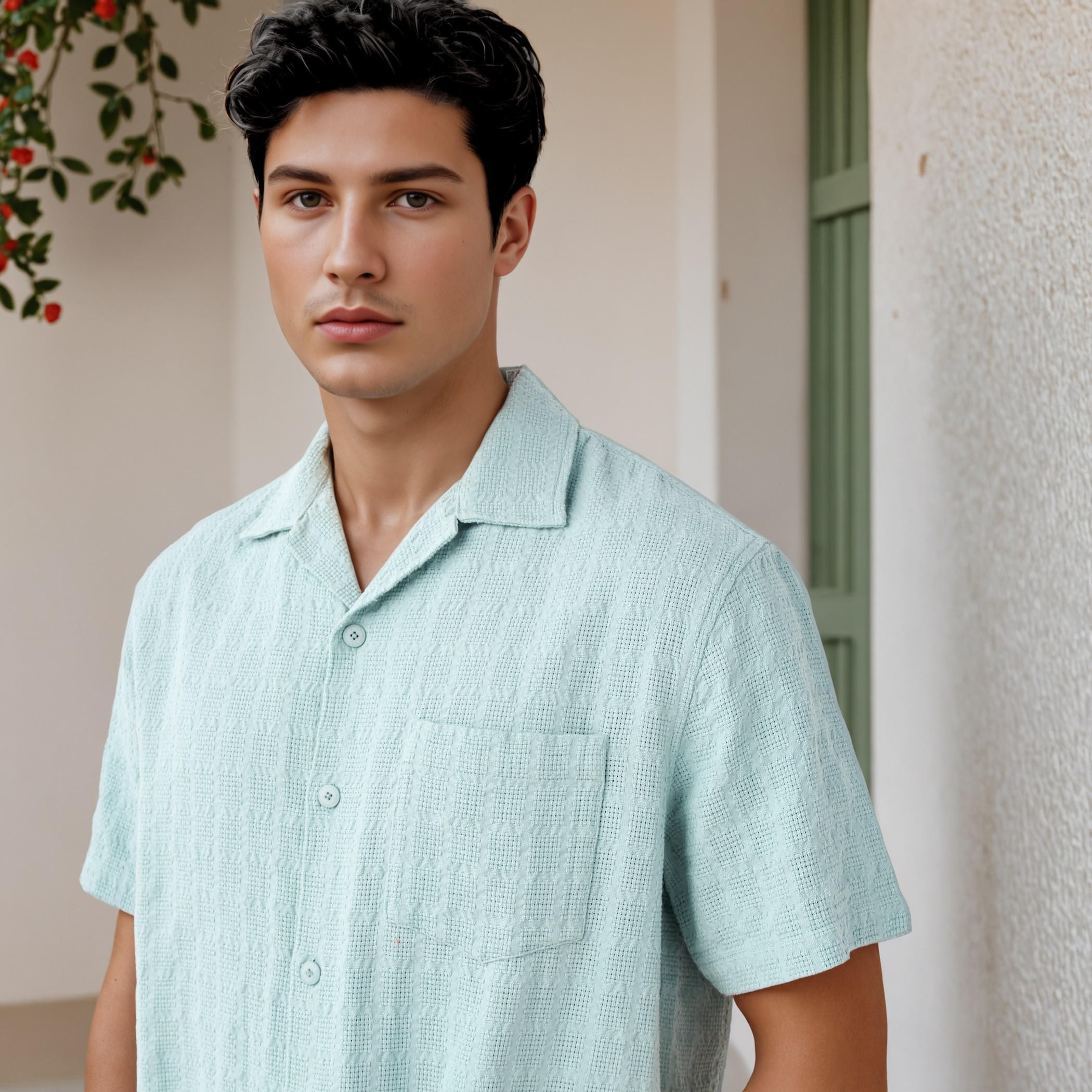 قميص بارز الملمس بياقة وقصة مريحة-men-clothing-shirts-image-4