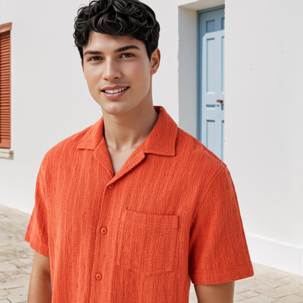 قميص بارز الملمس بياقة وقصة مريحة-men-clothing-shirts-image-2